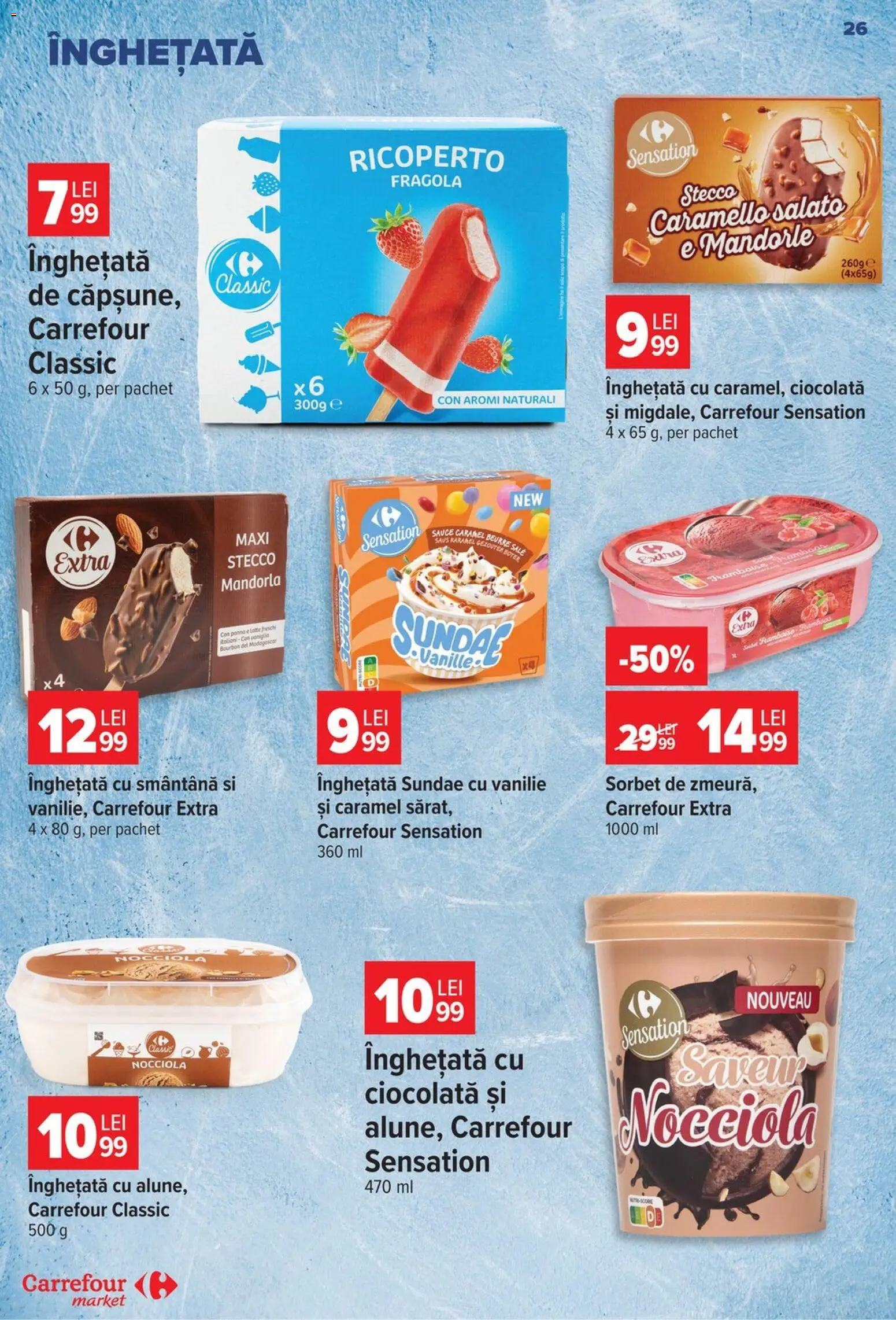 Catalog Carrefour 19 - 24 August 2026 | Pagina 26 | Produse: Carrefour Classic, Bourbon, Smântână, Înghețată