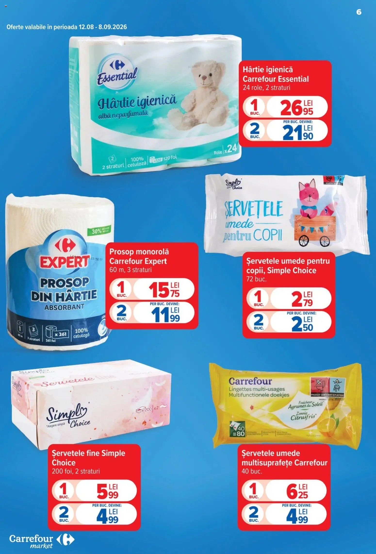 Catalog Carrefour 19 - 24 August 2026 | Pagina 6 | Produse: Alba, Prosop monorolă, Role, Șervețele umede