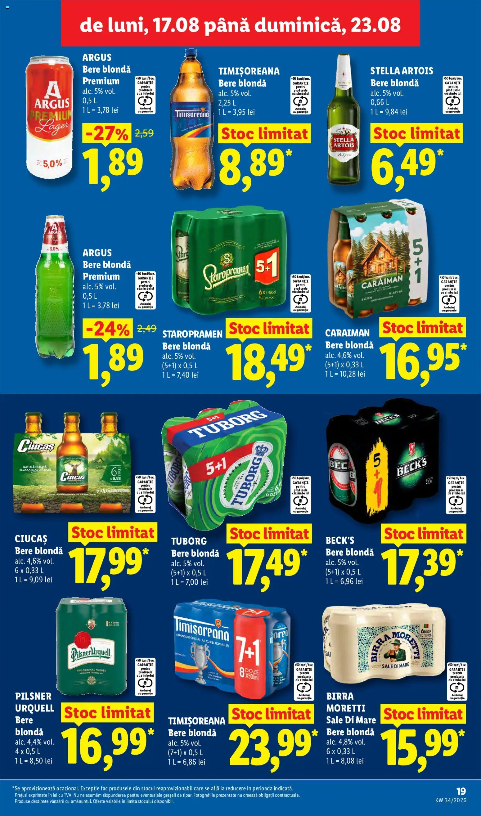 Catalog LIDL 17 - 22 August 2026 | Pagina 19 | Produse: Premium, Staropramen, Bere, Argus
