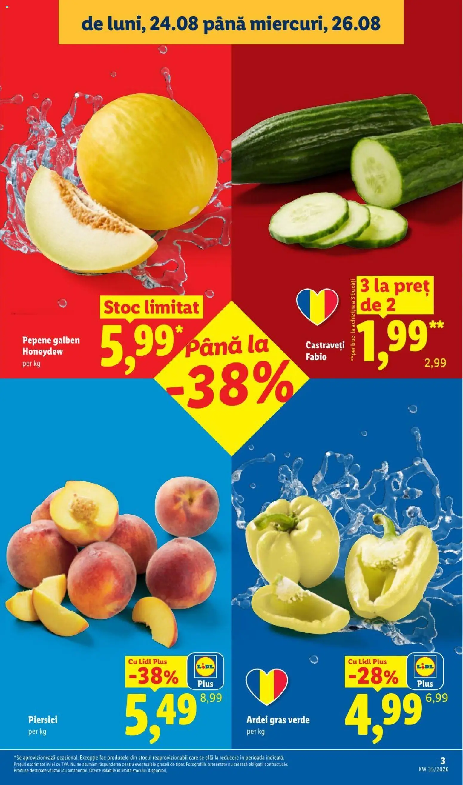 Catalog LIDL 24 - 29 August 2026 | Pagina 3 | Produse: Pepene Galben, Castraveți, Piersici, Plus