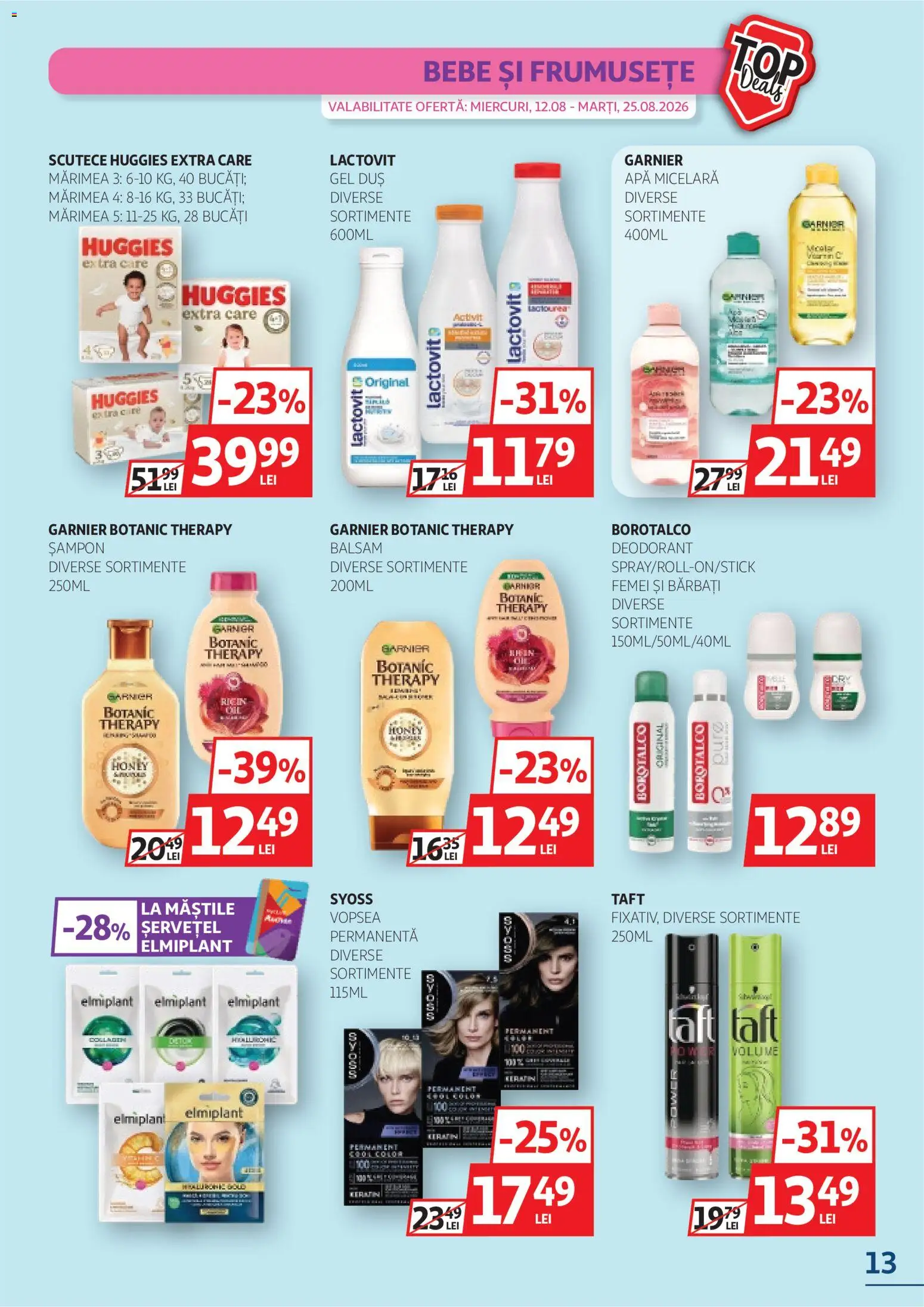 Catalog Auchan 12 - 24 August 2026 | Pagina 13 | Produse: Șampon, Sampon balsam, Apă micelară, Scutece