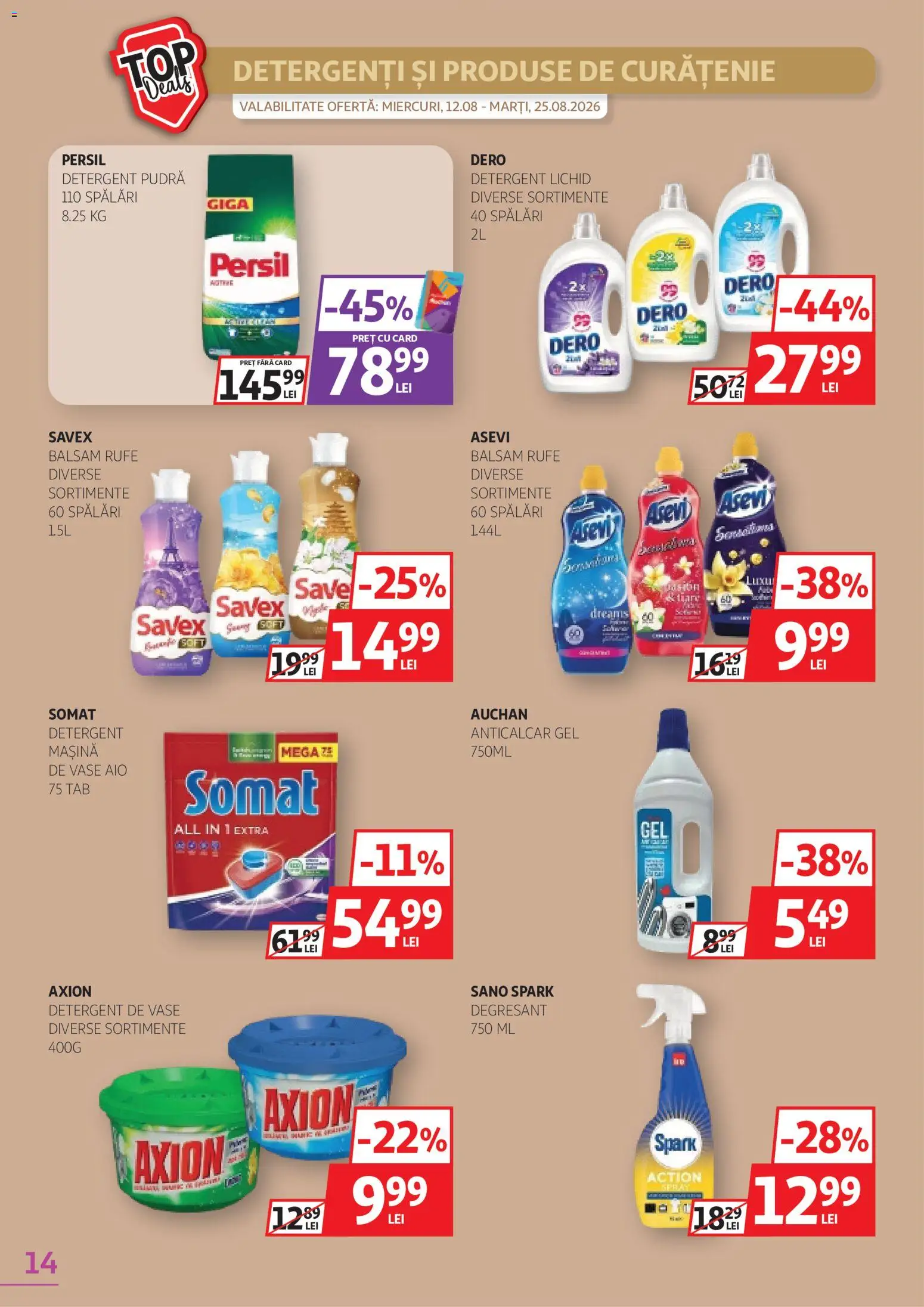 Catalog Auchan 12 - 24 August 2026 | Pagina 14 | Produse: Vase, Produse de curatenie, Balsam, Detergent