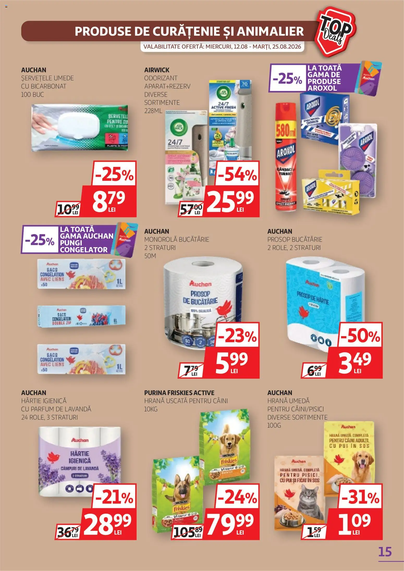 Catalog Auchan 12 - 24 August 2026 | Pagina 15 | Produse: Produse de curatenie, Active, Bucătărie, Șervețele umede