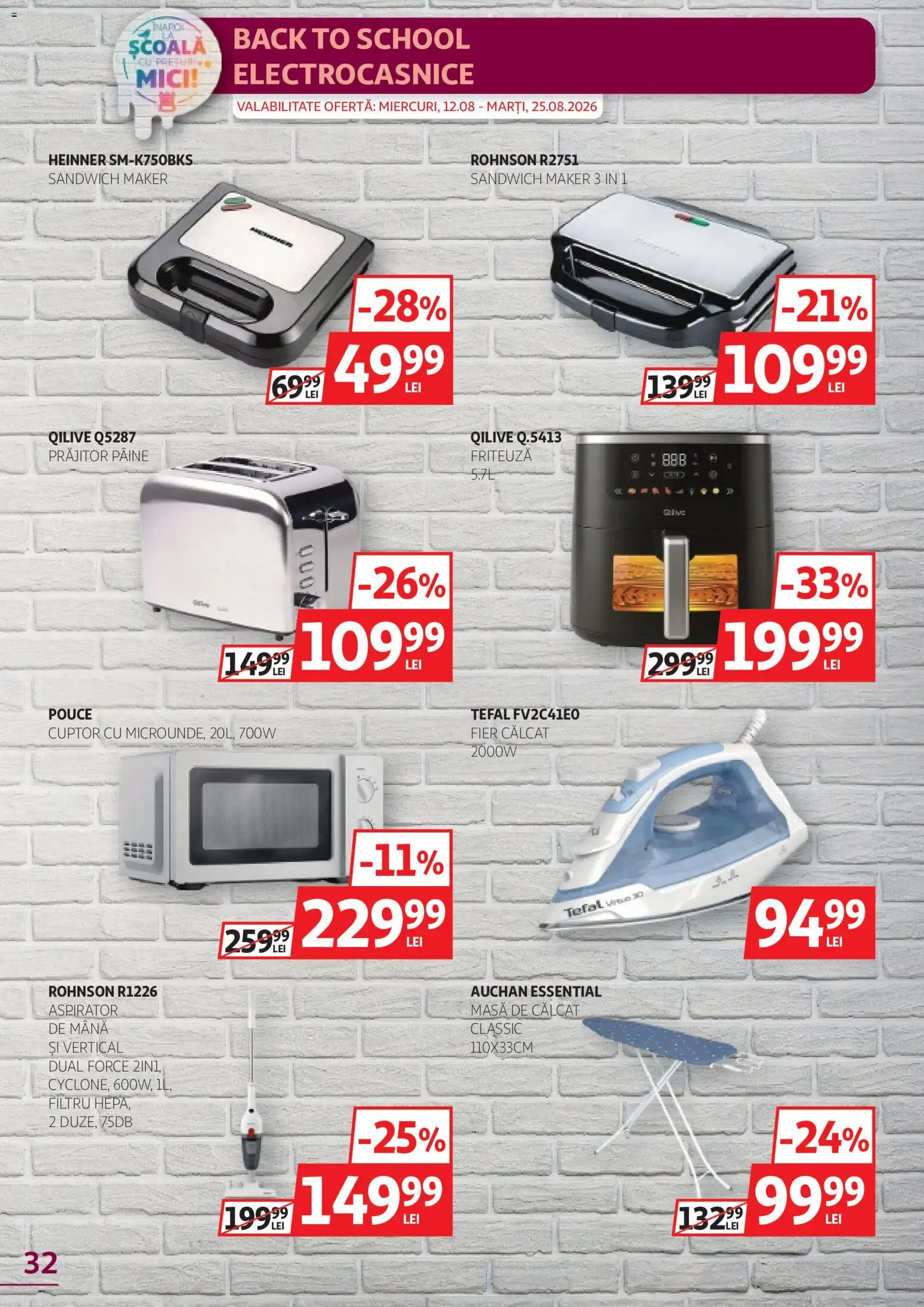 Catalog Auchan 12 - 24 August 2026 | Pagina 32 | Produse: Fier, Aspirator, Friteuză, Masă de călcat