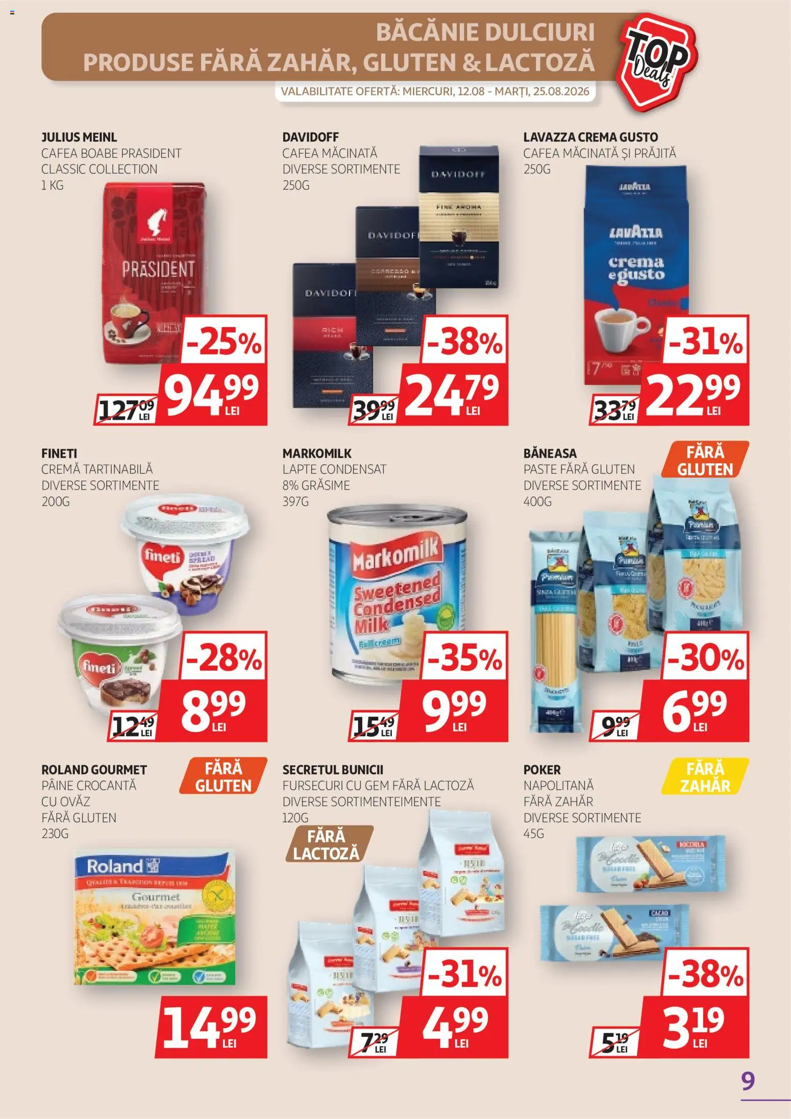 Catalog Auchan 12 - 24 August 2026 | Pagina 9 | Produse: Cafea macinata, Pâine, Paste, Zahăr
