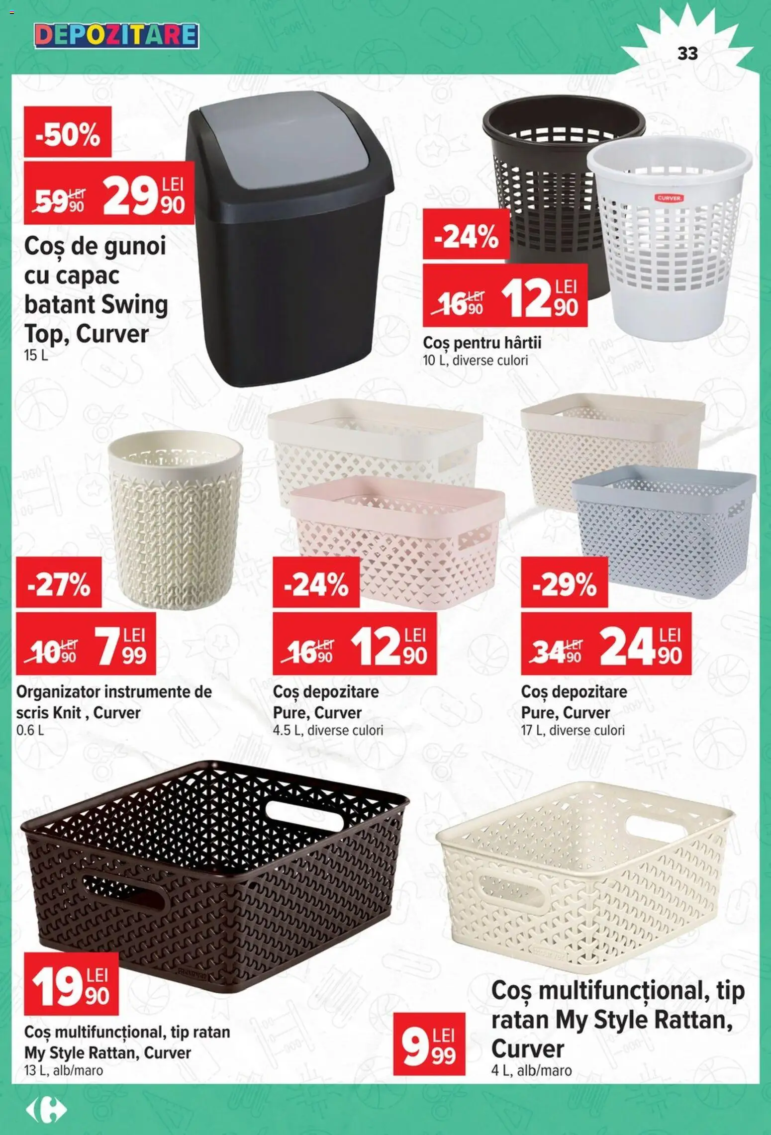 Catalog Carrefour 12 August - 14 Septembrie 2026 | Pagina 33 | Produse: Coș de gunoi, Coș, Organizator, Depozitare