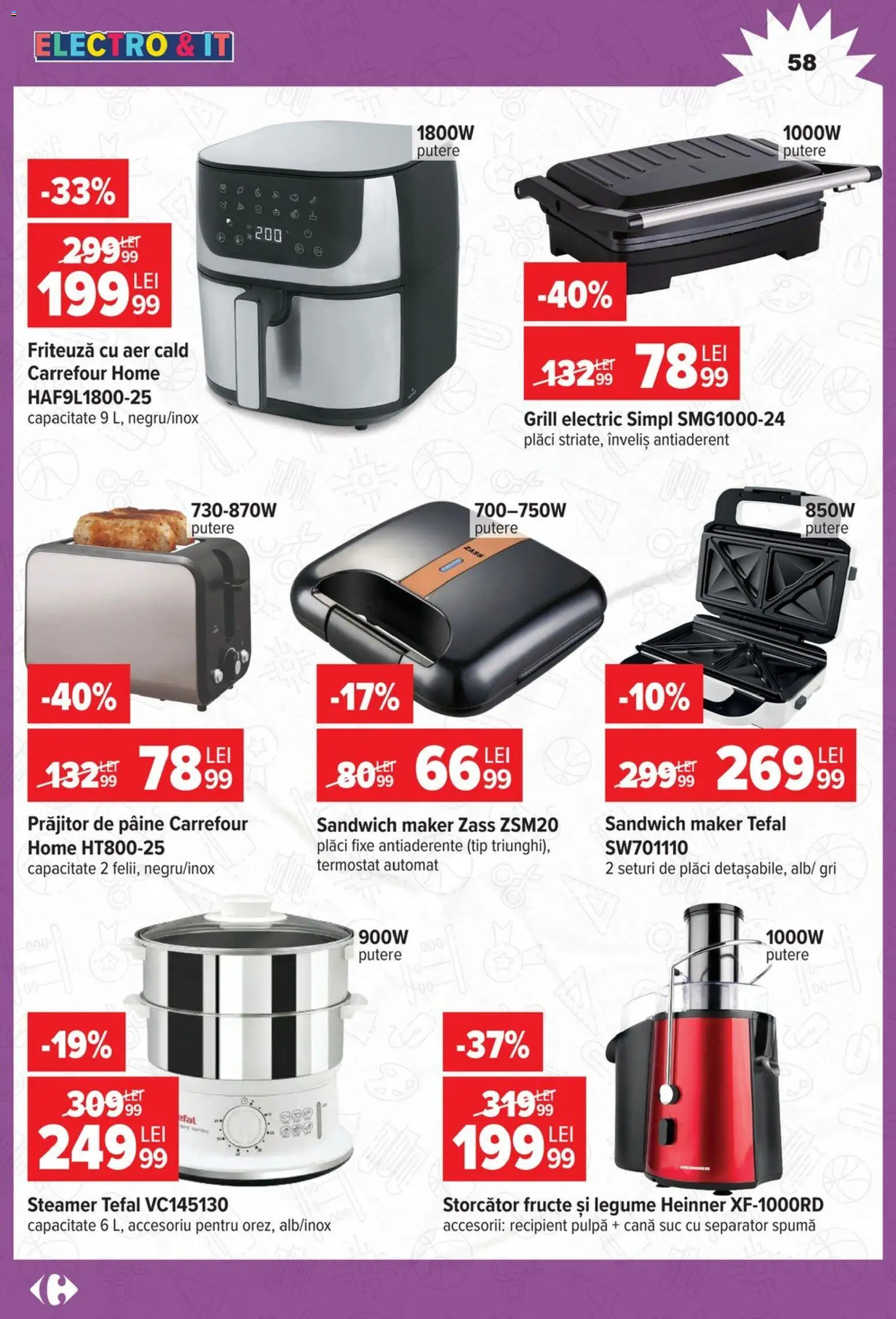 Catalog Carrefour 12 August - 14 Septembrie 2026 | Pagina 58 | Produse: Grill, Storcător, Sandwich Maker, Tip