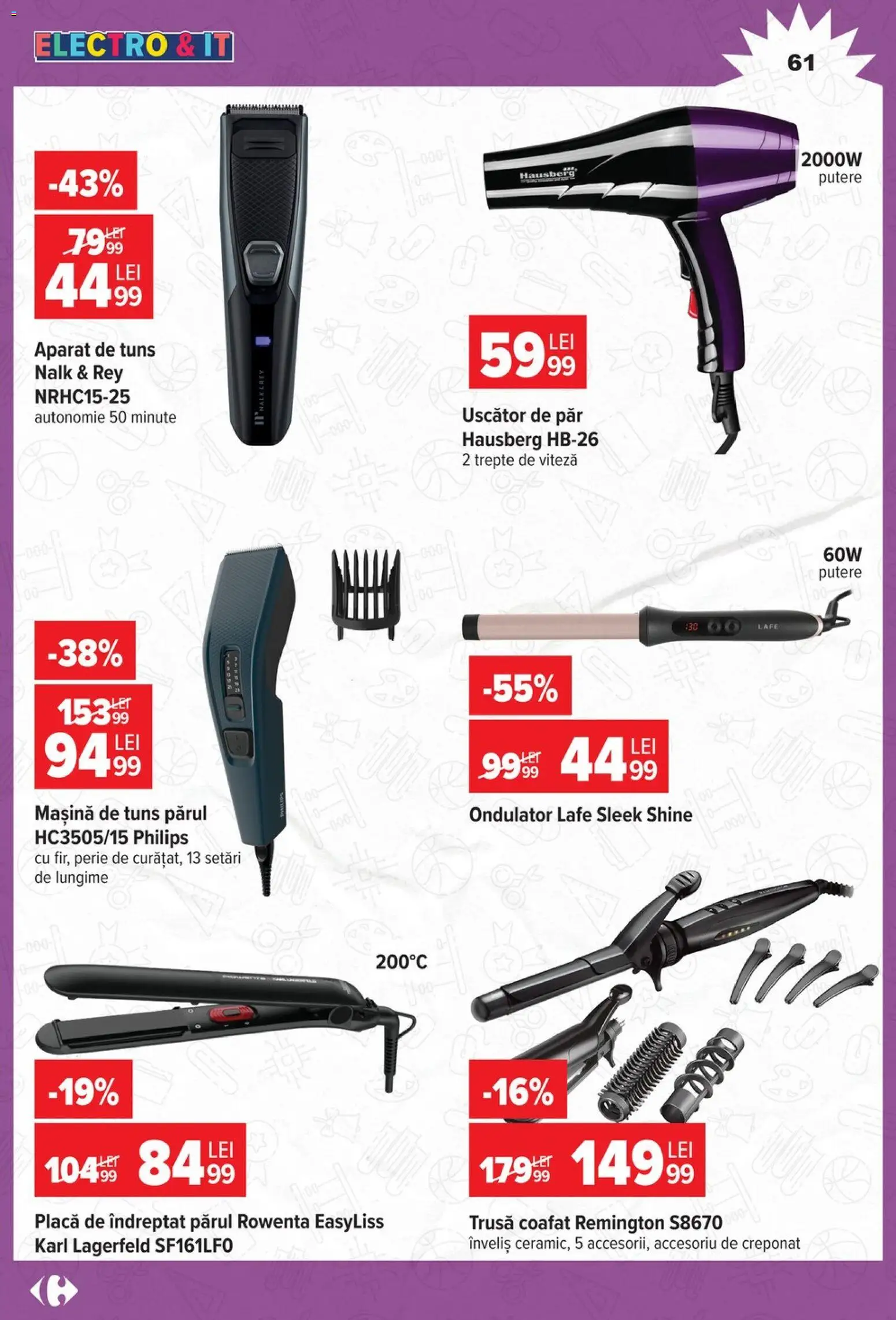 Catalog Carrefour 12 August - 14 Septembrie 2026 | Pagina 61 | Produse: Uscător, Ondulator, Aparat, Mașină de tuns