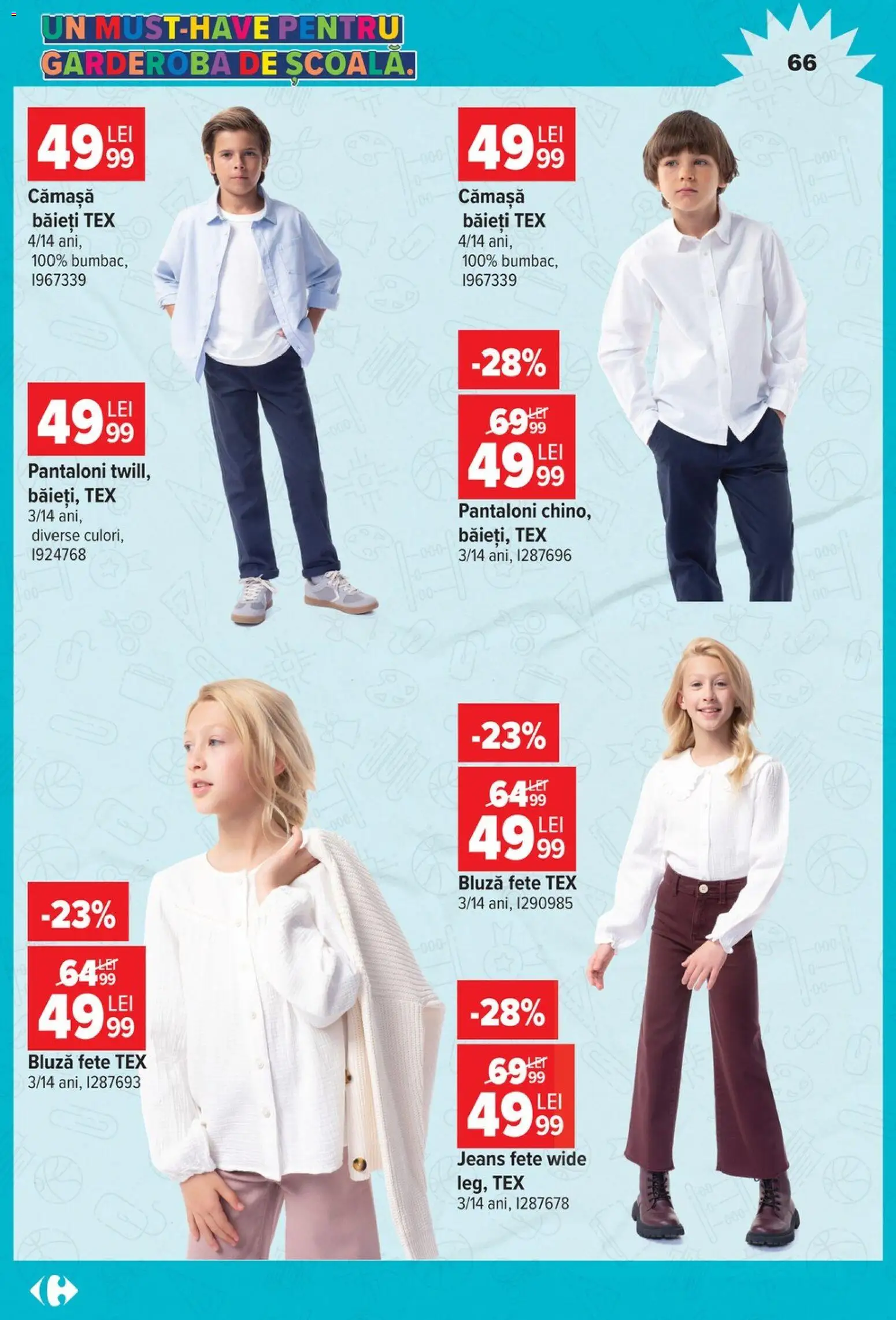 Catalog Carrefour 12 August - 14 Septembrie 2026 | Pagina 66 | Produse: Bluză, Pantaloni, Tex