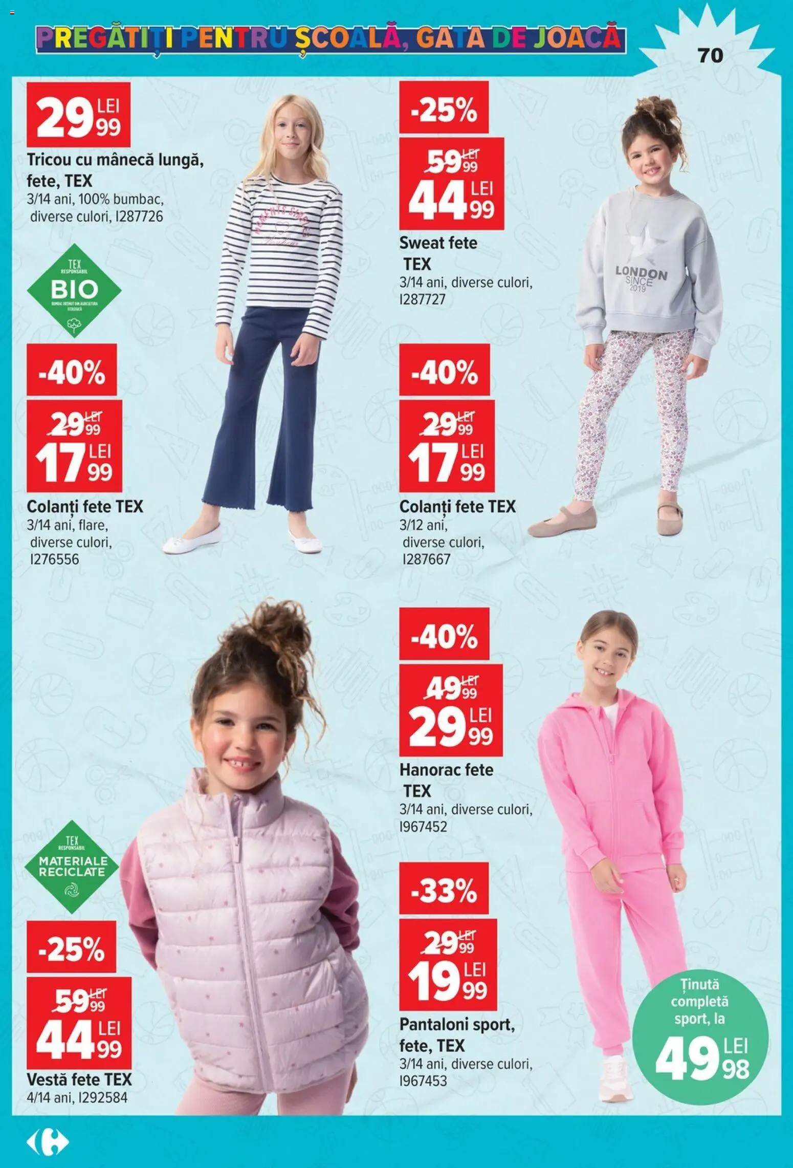 Catalog Carrefour 12 August - 14 Septembrie 2026 | Pagina 70 | Produse: Vestă, Pantaloni, Colanți, Hanorac