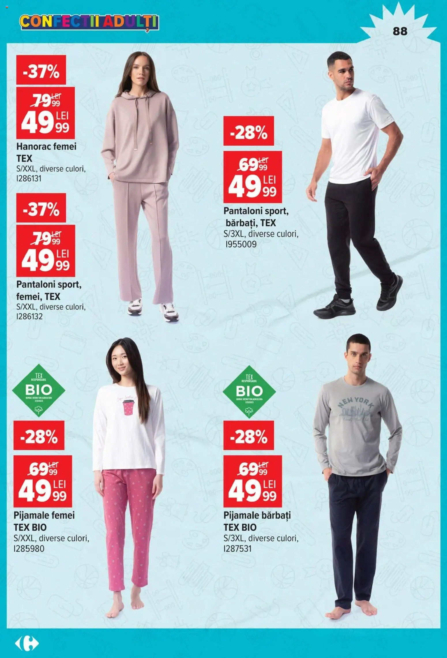 Catalog Carrefour 12 August - 14 Septembrie 2026 | Pagina 88 | Produse: Pantaloni, Pijamale, Hanorac, Tex