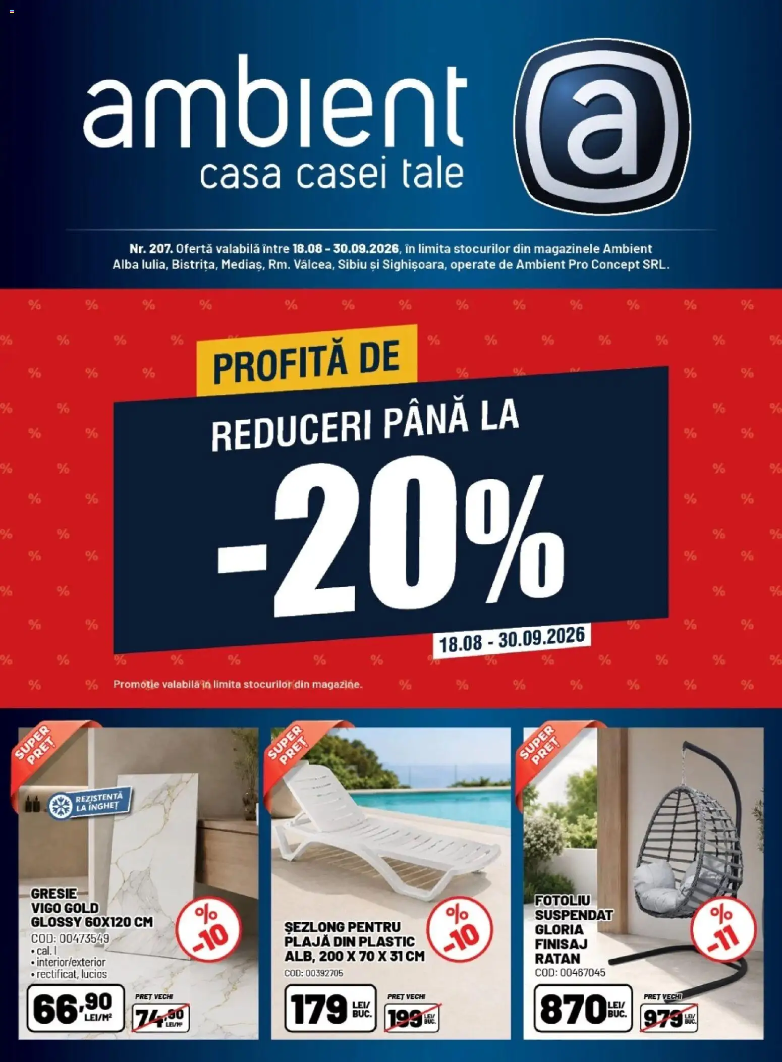 Catalog Ambient 18 August - 29 Septembrie 2026 | Pagina 1 | Produse: Alba, Gresie, Fotoliu, Șezlong