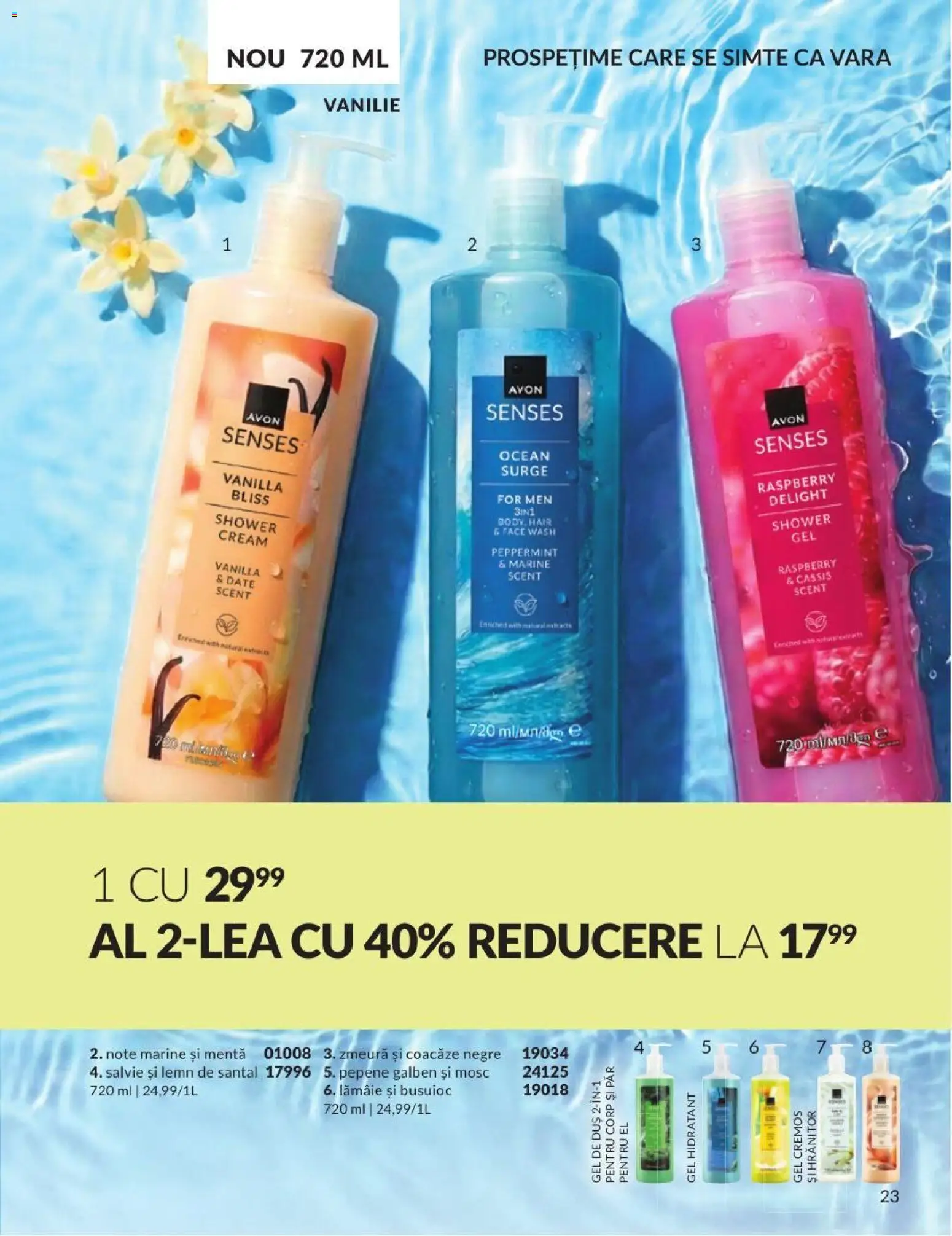 Catalog Avon 1 - 30 August 2026 | Pagina 23 | Produse: Pepene Galben, Zmeură, Menta, Gel de duș