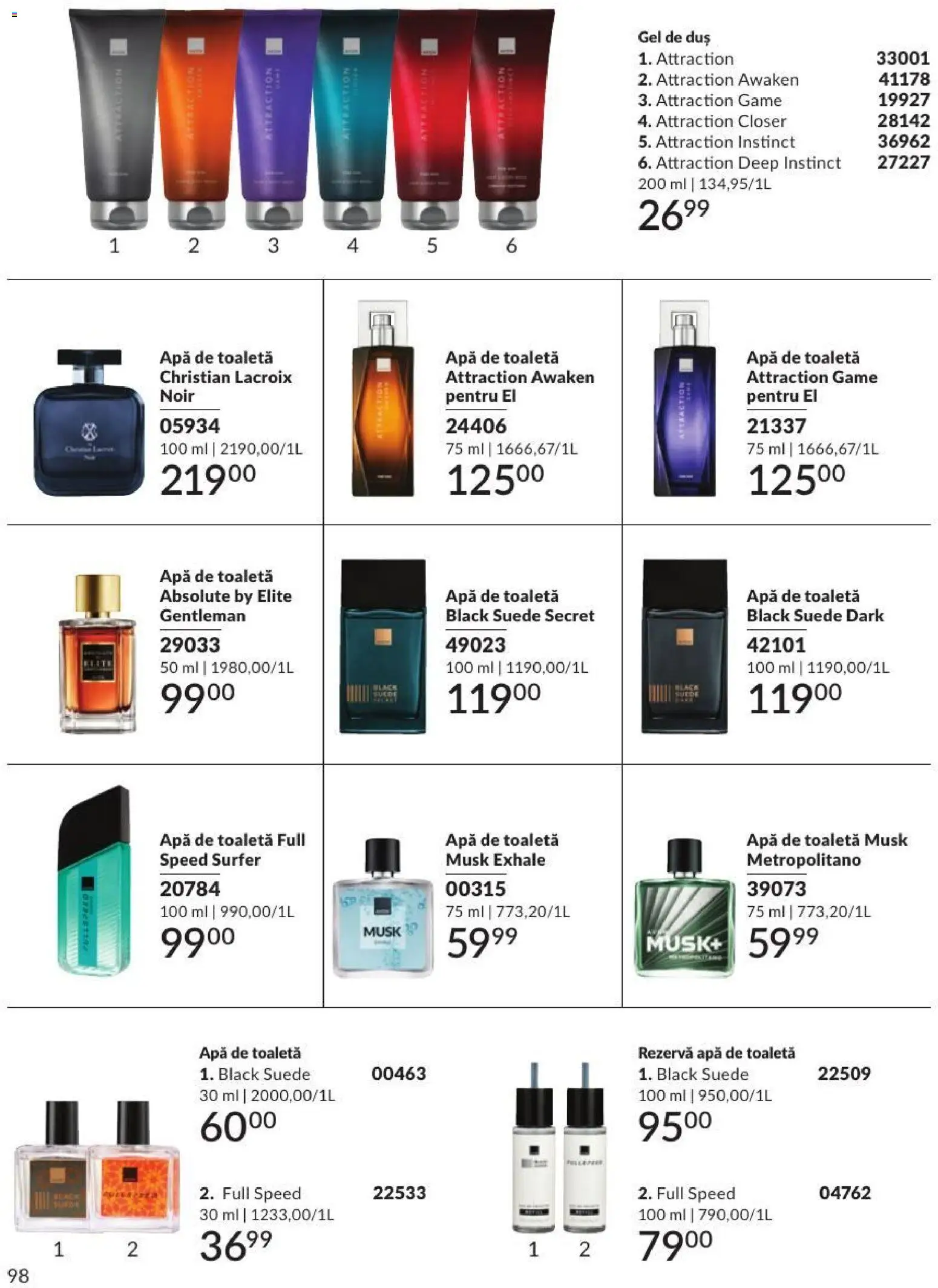 Catalog Avon 1 - 30 August 2026 | Pagina 98 | Produse: Apă de toaletă, Gel de duș, Apă, Black