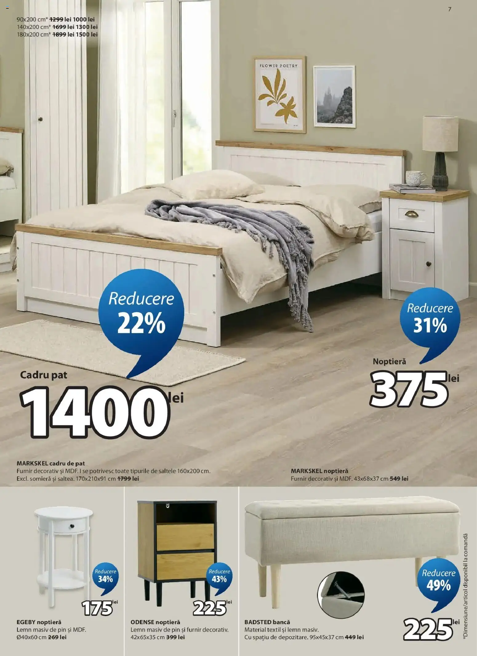 Catalog JYSK 4 - 23 August 2026 | Pagina 7 | Produse: Pat, Noptieră, Bancă
