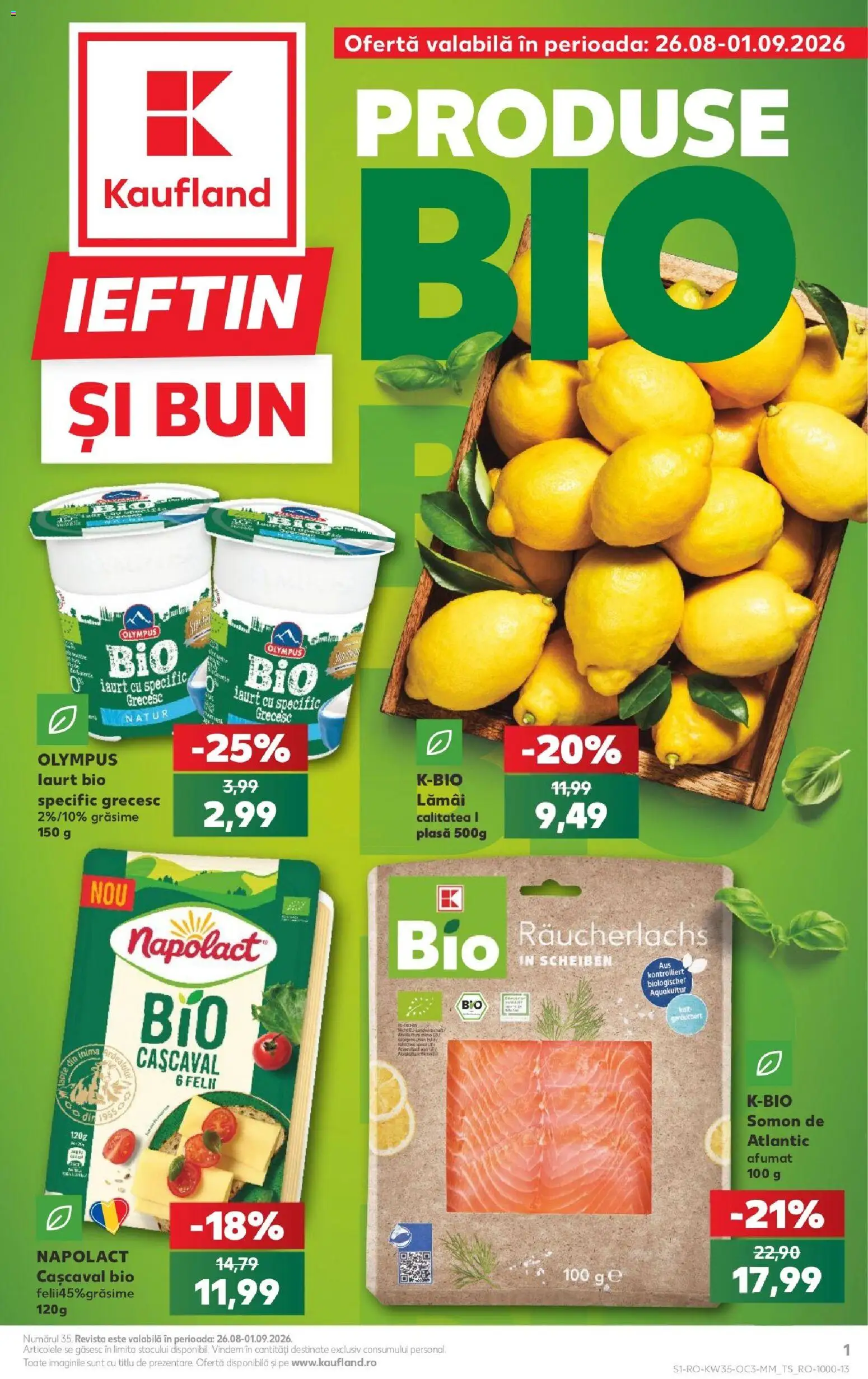 Catalog Kaufland 26 - 31 August 2026 | Pagina 1 | Produse: Bio, Lamai, Cașcaval, Somon