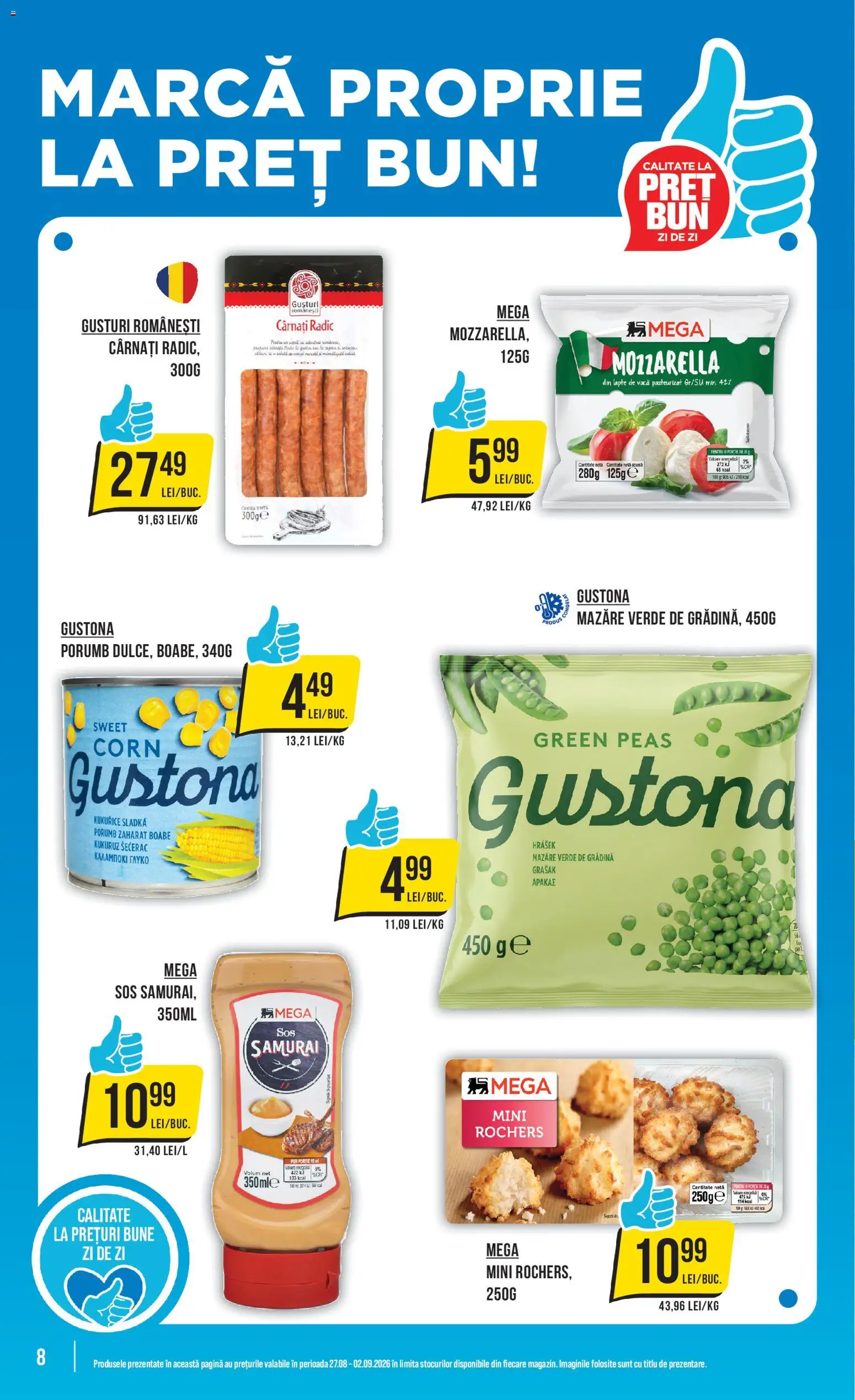 Catalog Mega Image 27 August - 1 Septembrie 2026 | Pagina 8 | Produse: Mazăre, Mozzarella, Sos, Cârnați