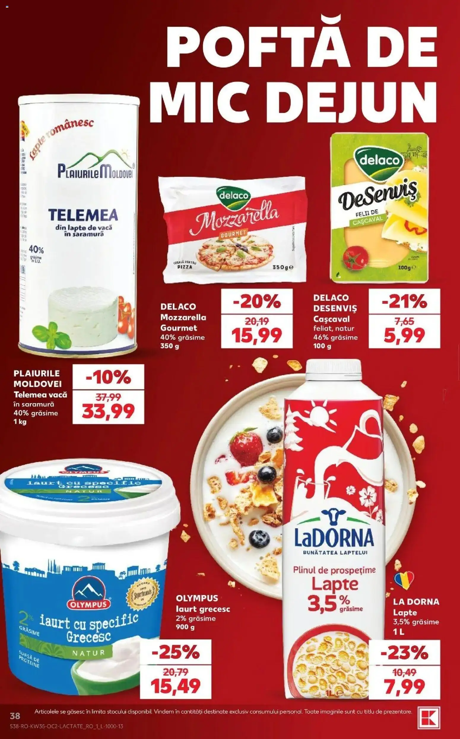 Catalog Kaufland 26 - 31 August 2026 | Pagina 38 | Produse: Delaco, Cașcaval, Mozzarella, Lapte