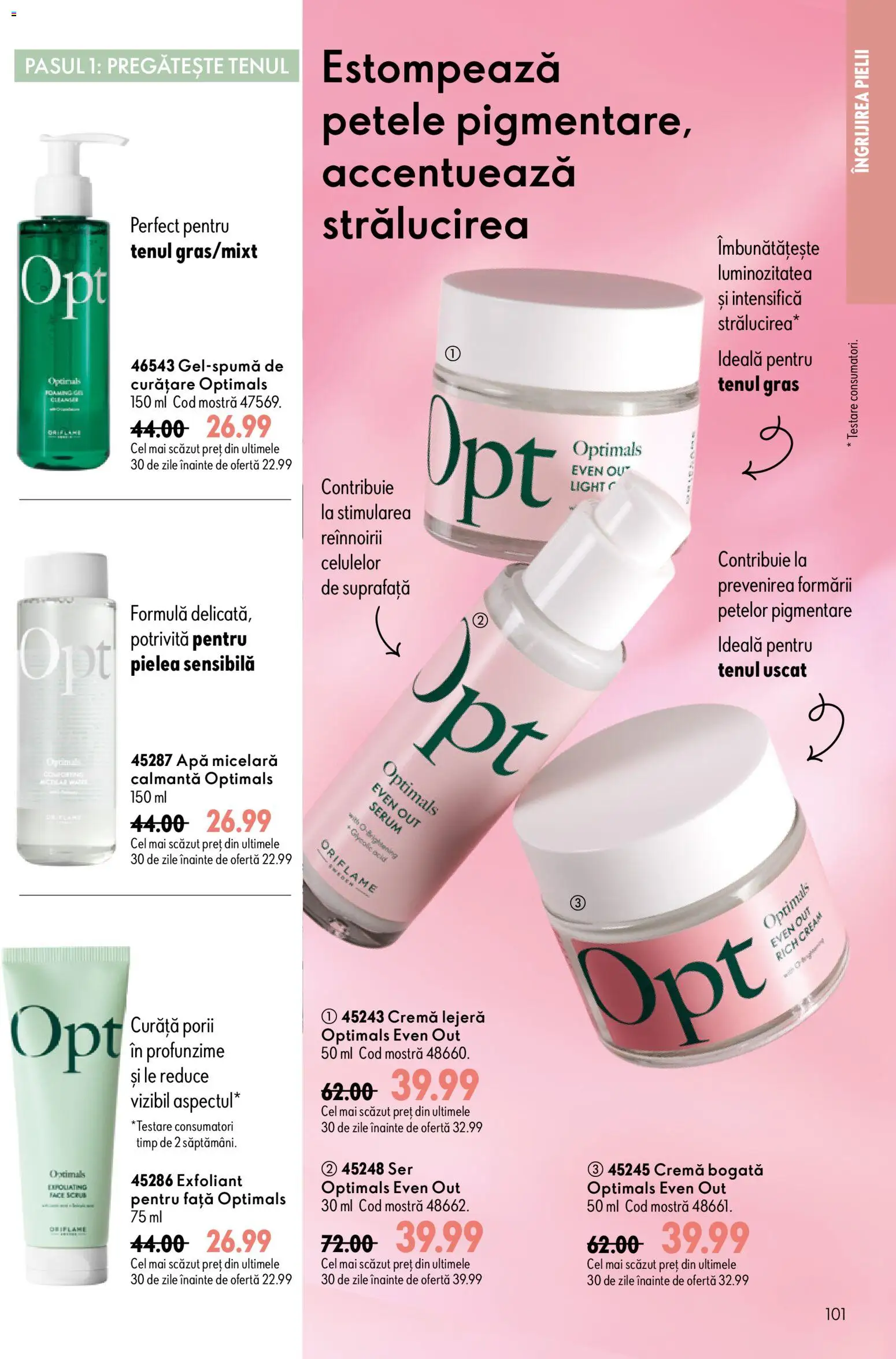 Catalog Oriflame 19 August - 7 Septembrie 2026 | Pagina 101 | Produse: Exfoliant, Serum, Cremă, Apă