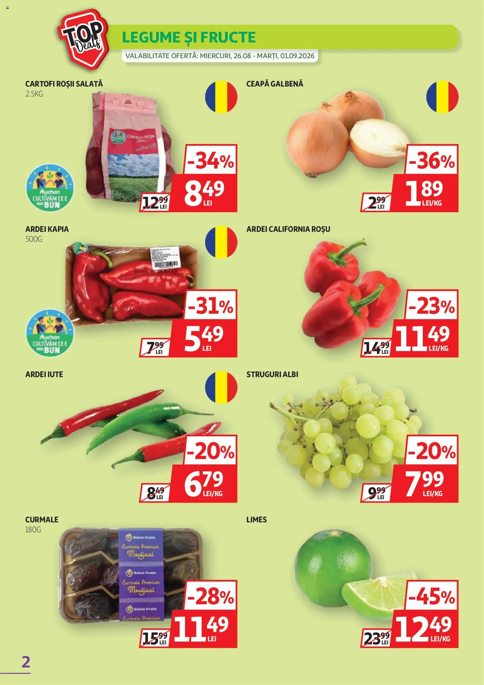 Catalog Auchan 26 August - 7 Septembrie 2026 | Pagina 2 | Produse: Ardei iute, Curmale, Salată, Fructe
