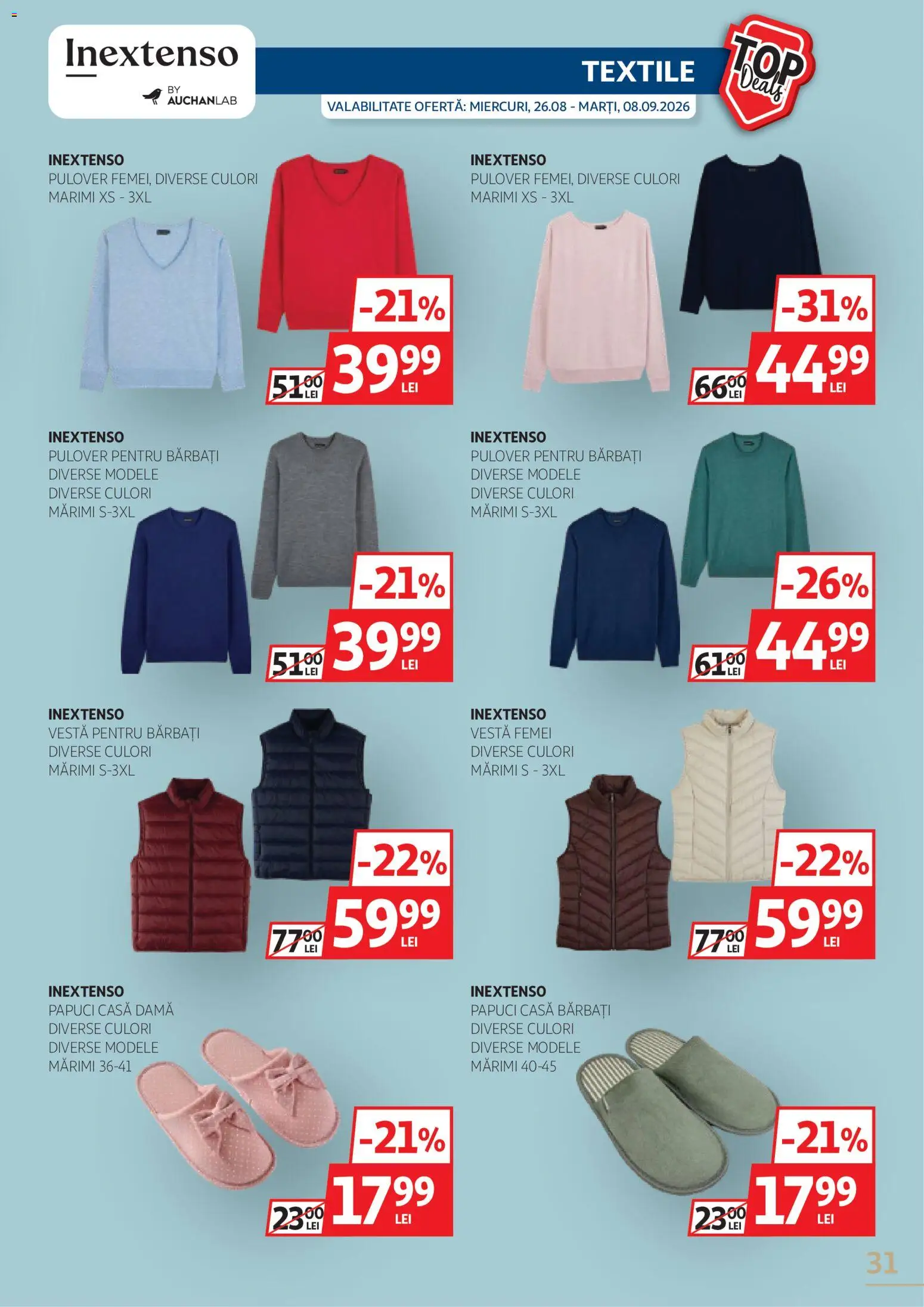 Catalog Auchan 26 August - 7 Septembrie 2026 | Pagina 31 | Produse: Pulover, Vestă, Papuci