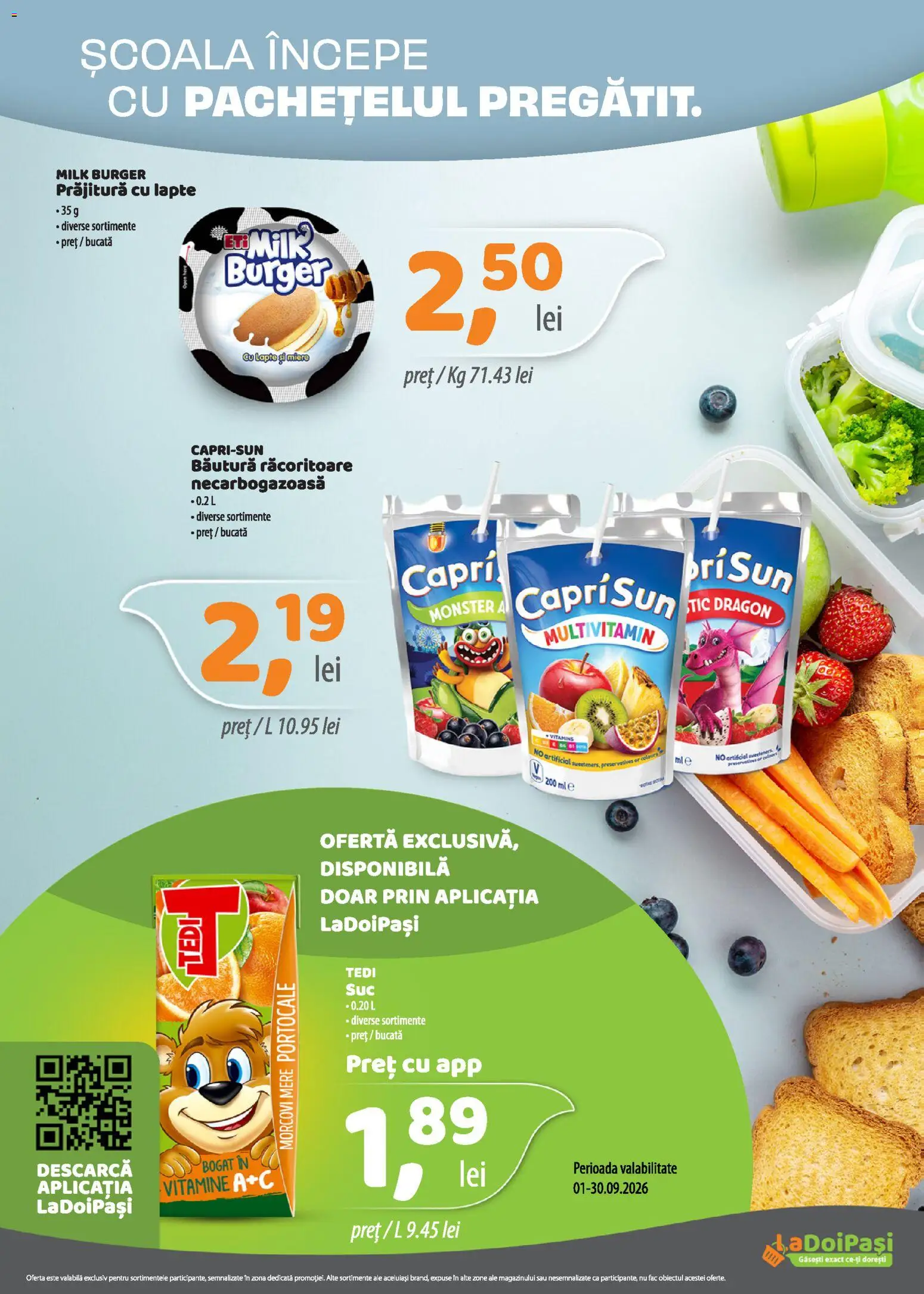 Catalog LaDoiPași 1 - 14 Septembrie 2026 | Pagina 2 | Produse: Bautura racoritoare, Lapte, Mere, Morcovi