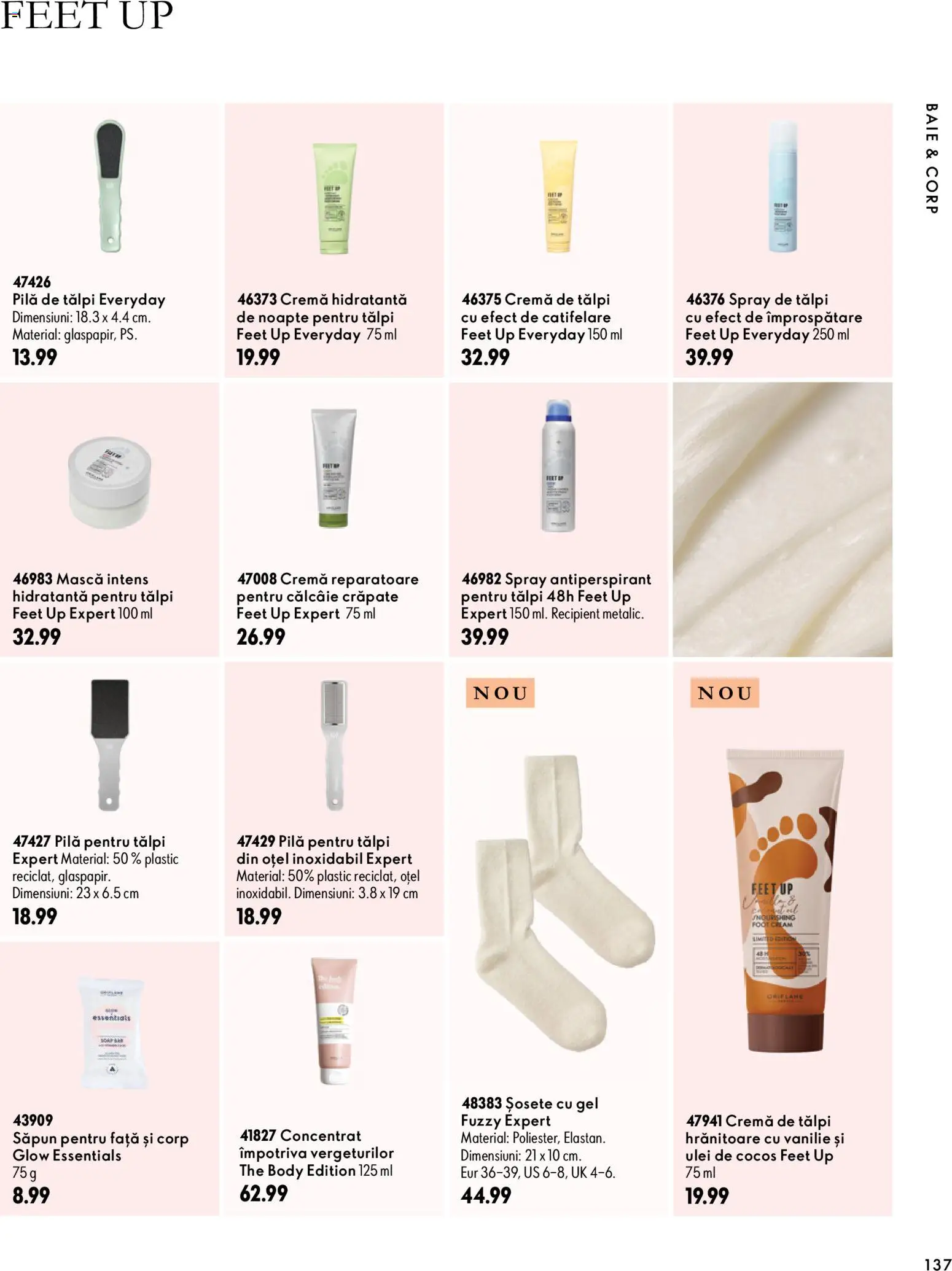 Catalog Oriflame 30 Septembrie - 9 Noiembrie 2026 | Pagina 137 | Produse: Pilă de tălpi, Ulei, Săpun, Șosete