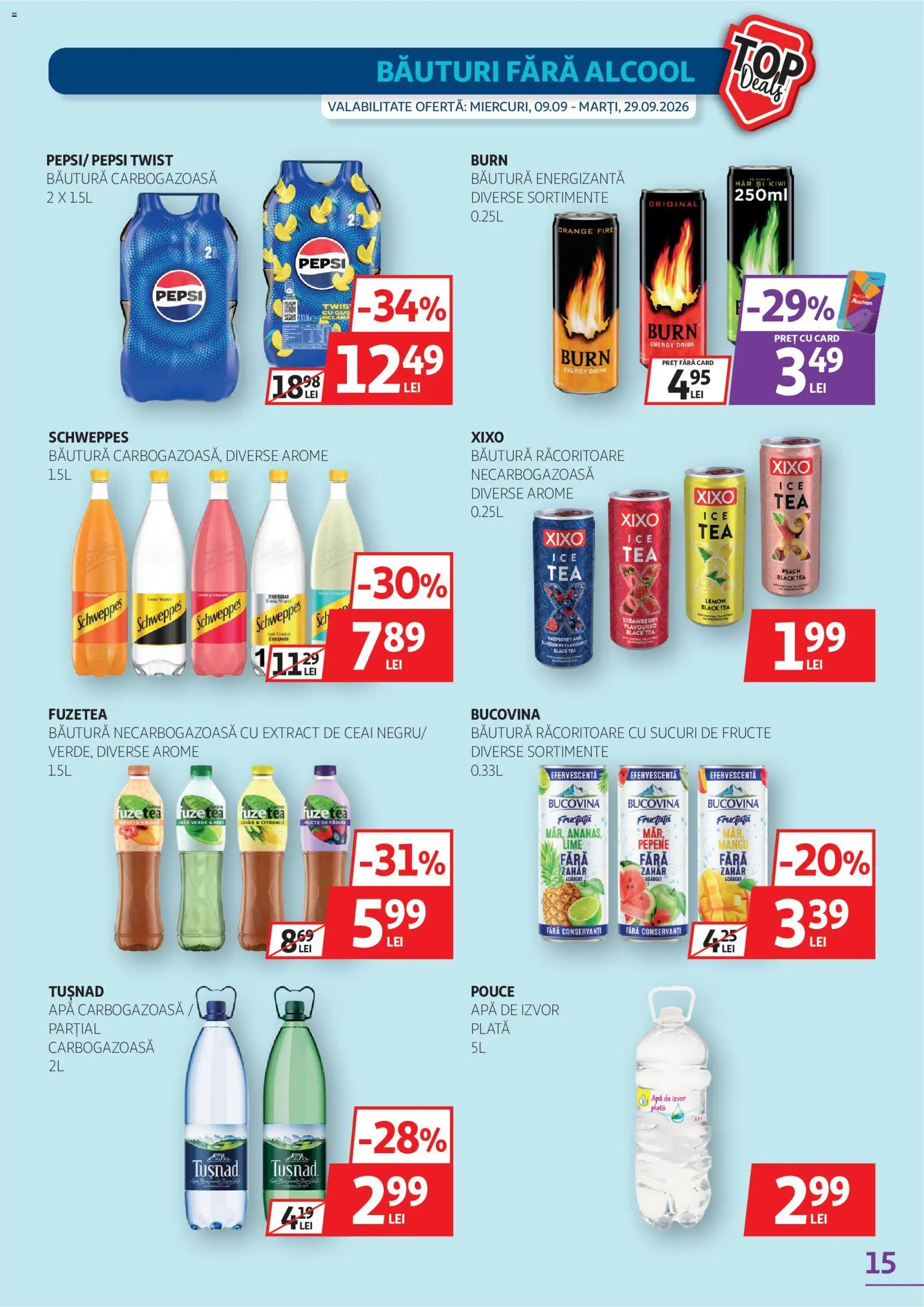Catalog Auchan 9 - 28 Septembrie 2026 | Pagina 15 | Produse: Schweppes, Fructe de pădure, Apă, Mango
