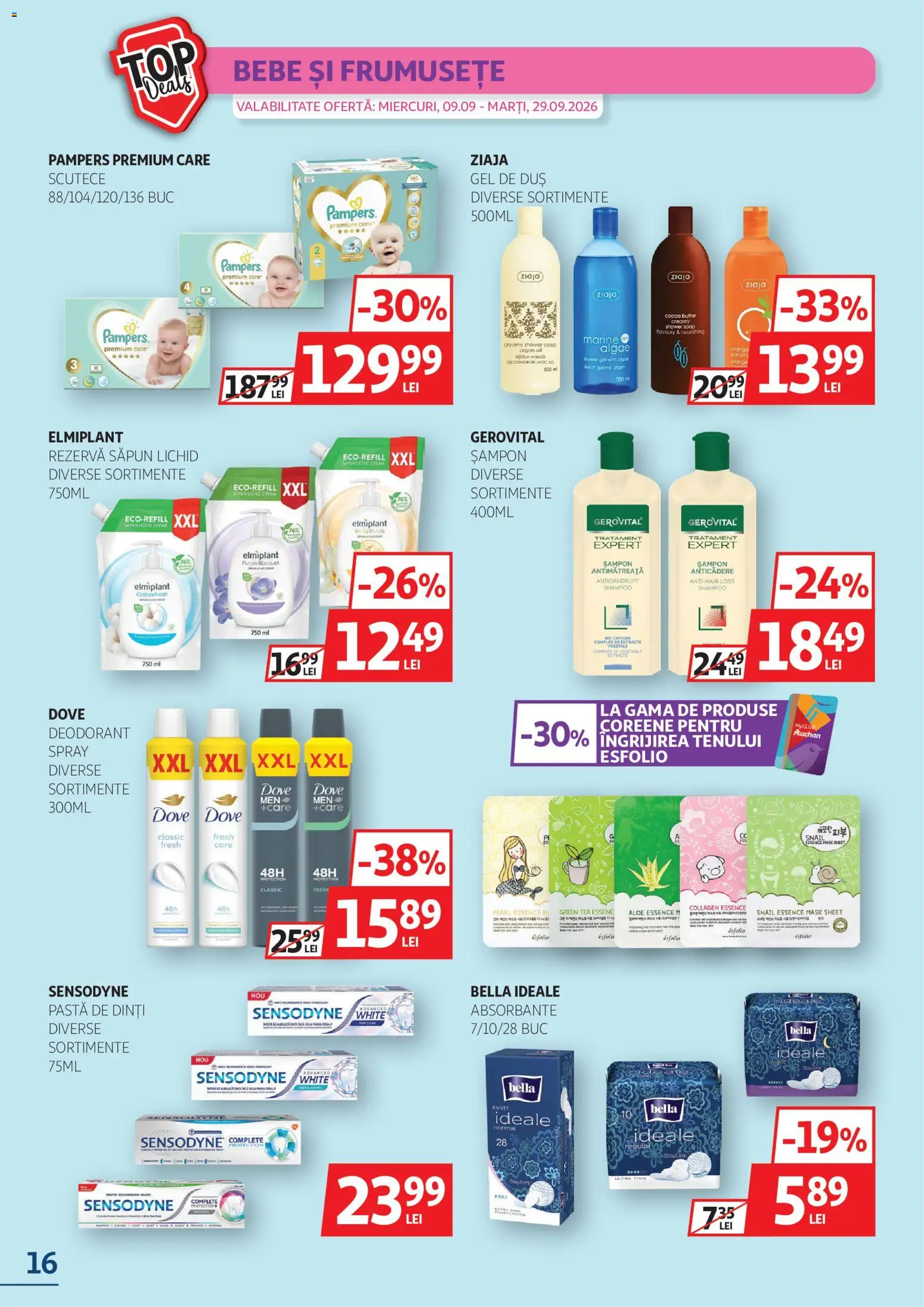 Catalog Auchan 9 - 28 Septembrie 2026 | Pagina 16 | Produse: Bio, Șampon, Bella, Rezervă săpun