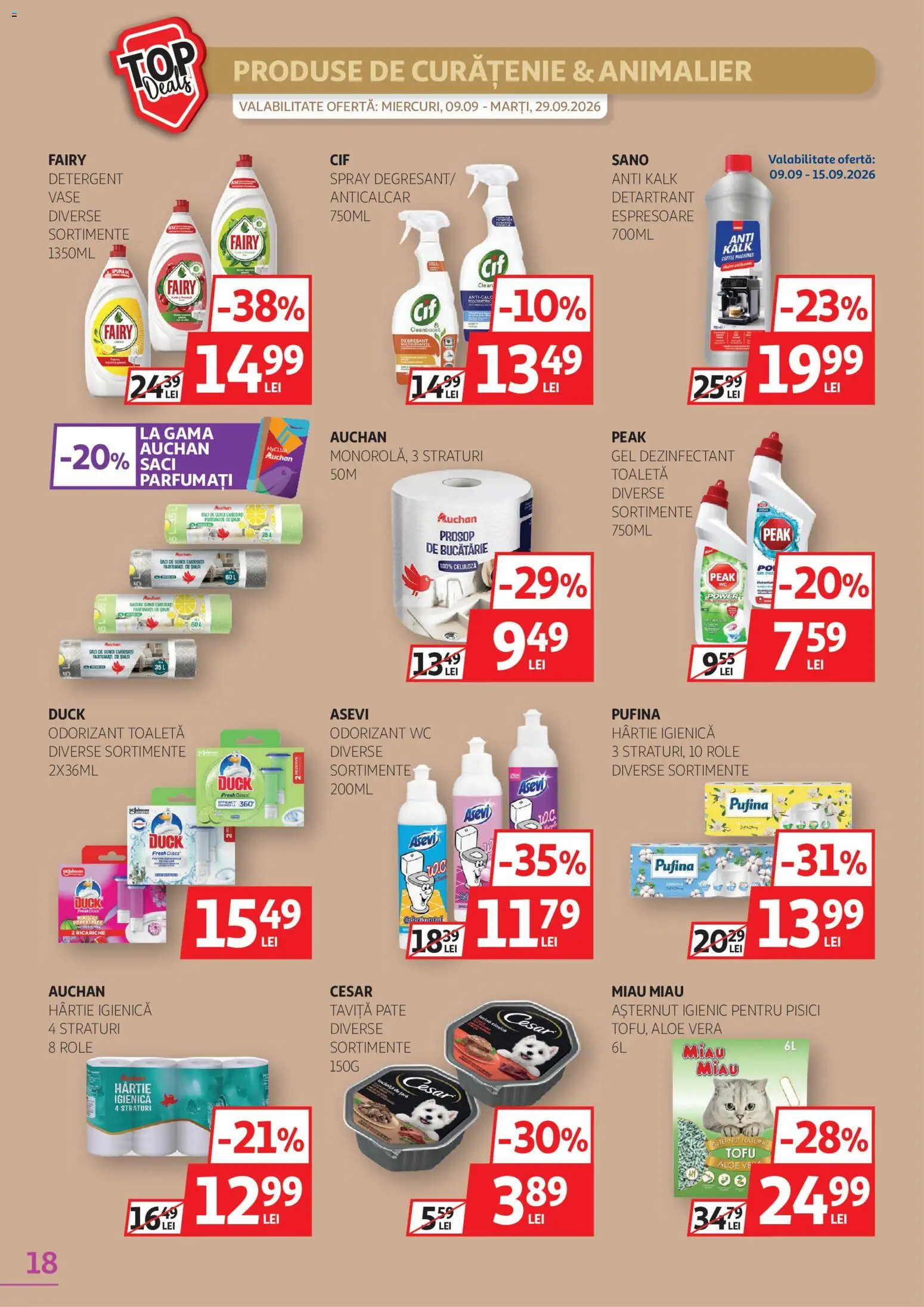 Catalog Auchan 9 - 28 Septembrie 2026 | Pagina 18 | Produse: Produse de curatenie, Toaletă, Gel dezinfectant, Dezinfectant