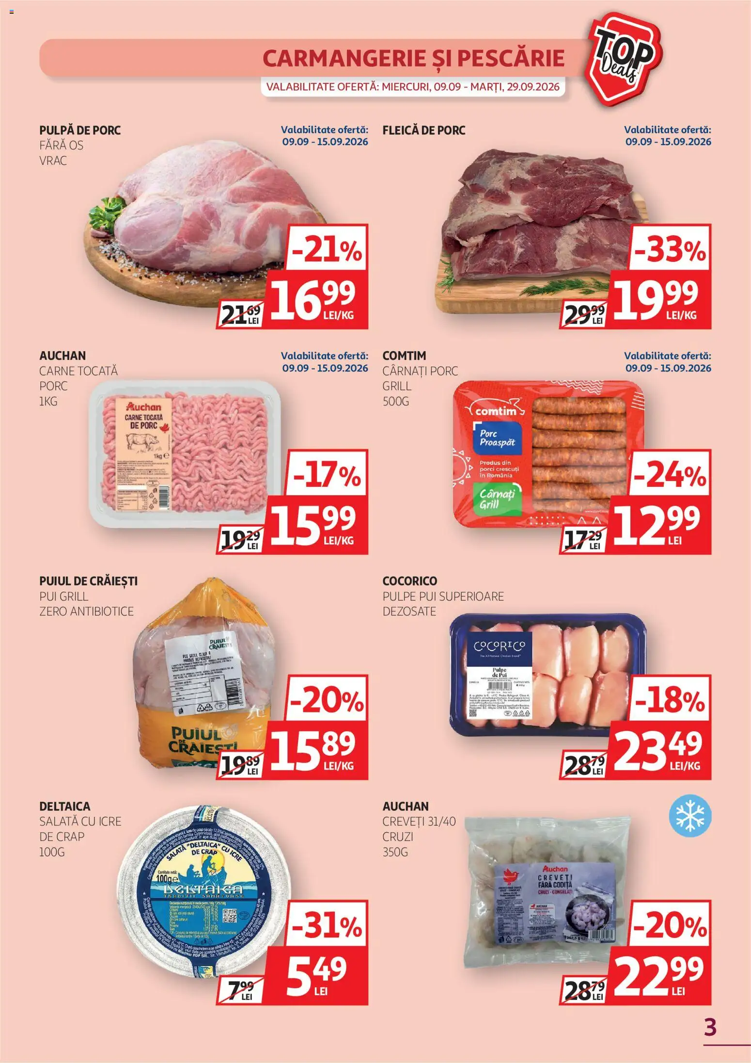 Catalog Auchan 9 - 28 Septembrie 2026 | Pagina 3 | Produse: Zero, Grill, Salată cu icre, Fleică