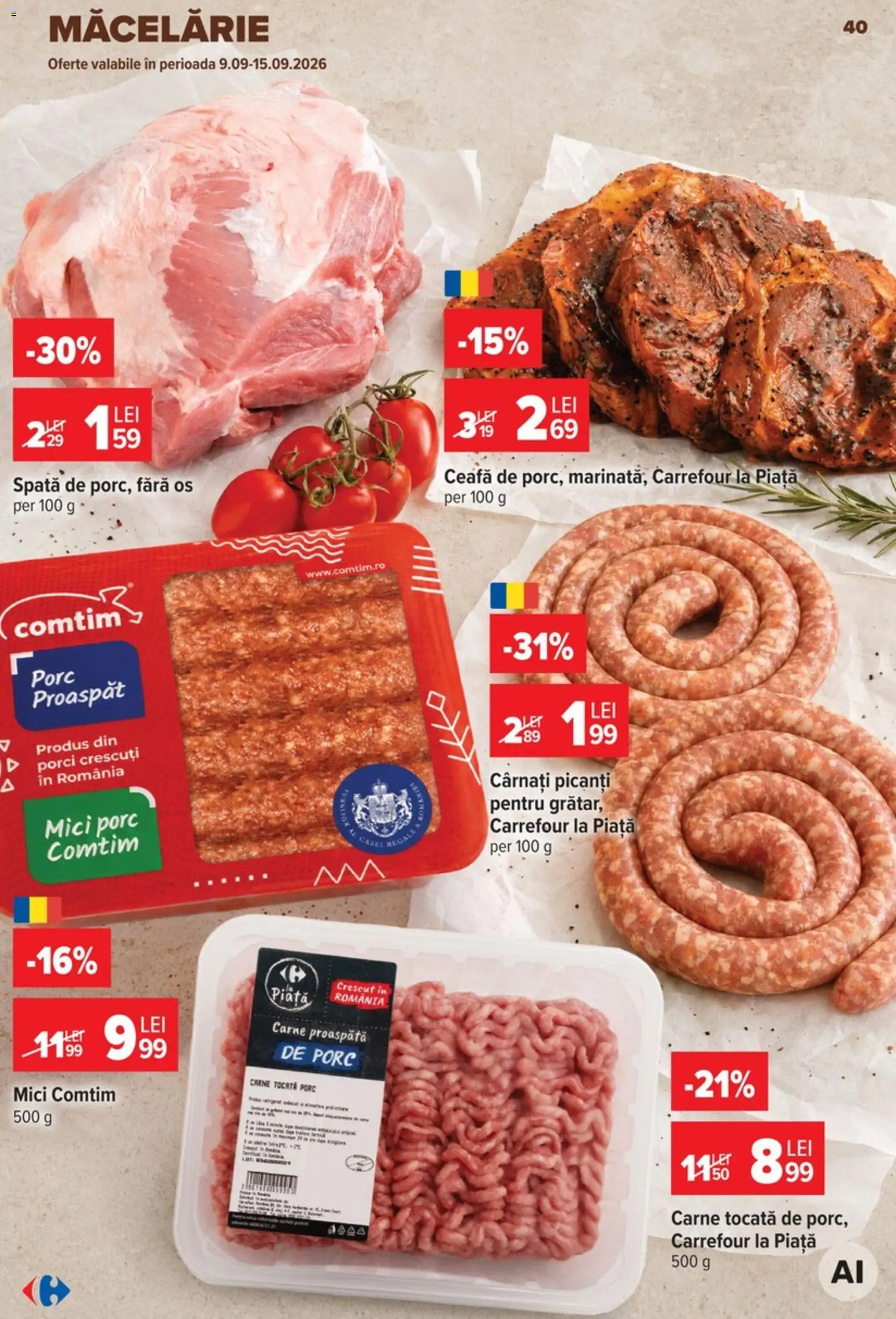 Catalog Carrefour 9 - 21 Septembrie 2026 | Pagina 40 | Produse: Mici, Carne tocată, Cârnați