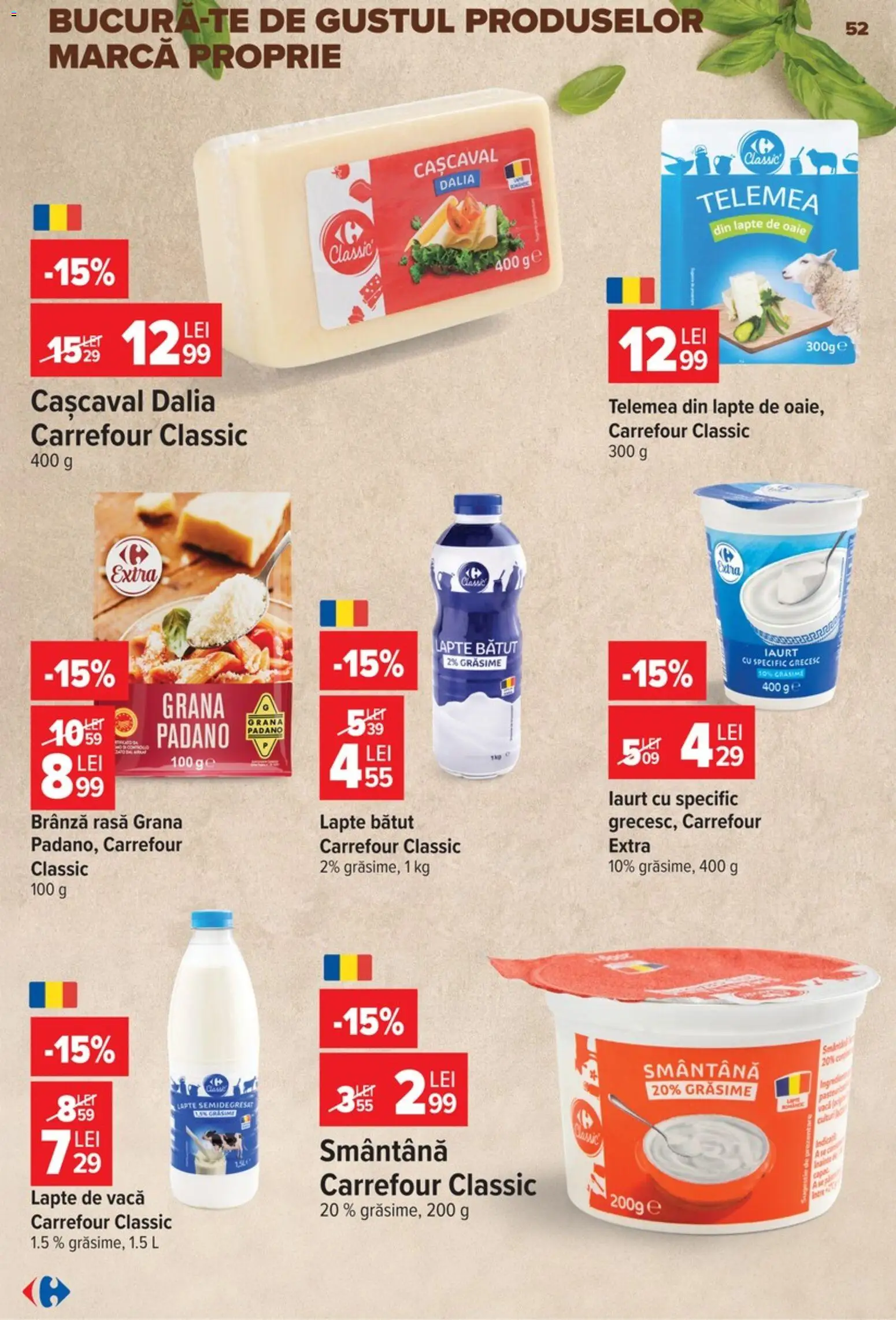 Catalog Carrefour 9 - 21 Septembrie 2026 | Pagina 52 | Produse: Carrefour Classic, Lapte, Iaurt, Smântână