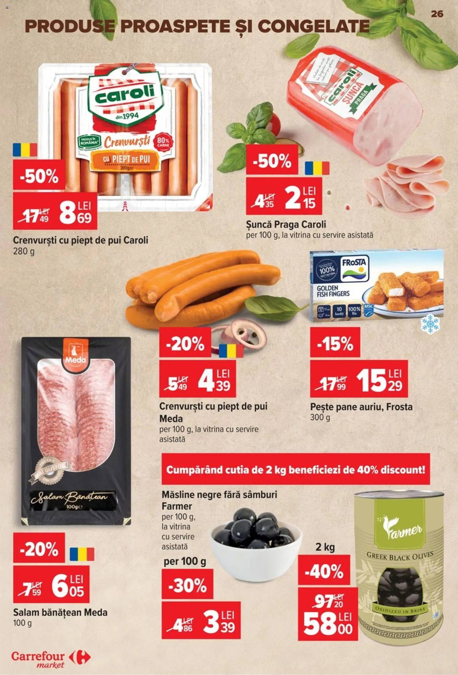 Catalog Carrefour 9 - 21 Septembrie 2026 | Pagina 26 | Produse: Masline negre, Vitrină, Crenvurști, Șuncă