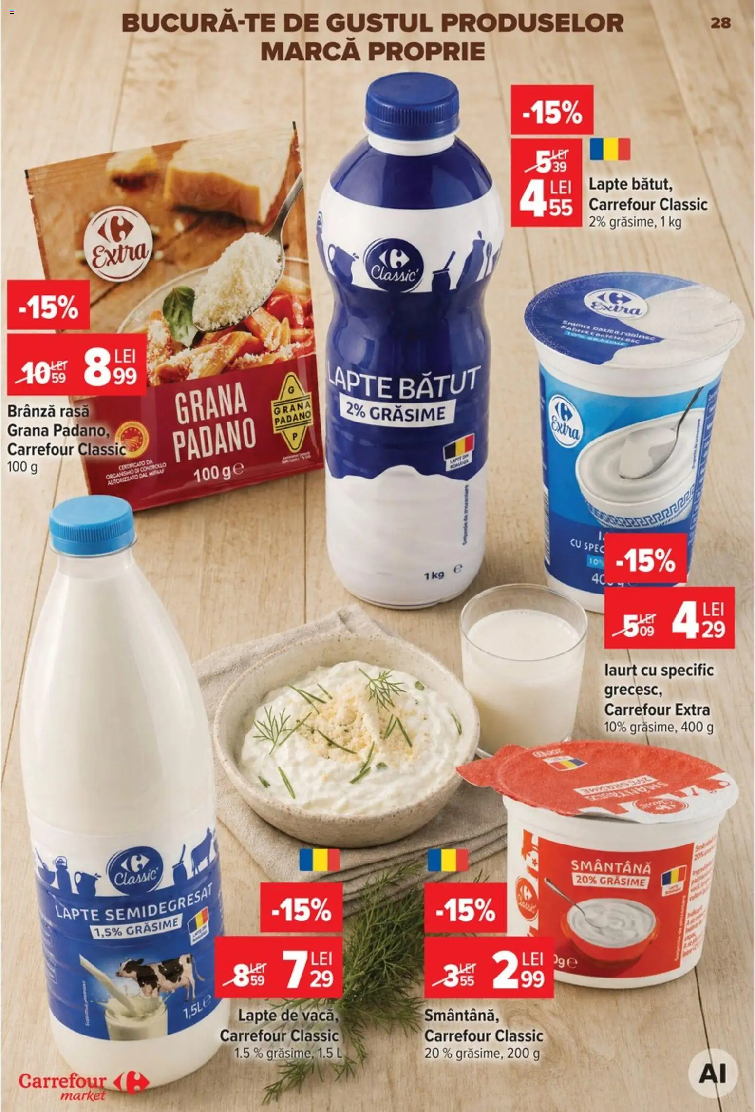Catalog Carrefour 9 - 21 Septembrie 2026 | Pagina 28 | Produse: Carrefour Classic, Lapte, Brânză, Smântână
