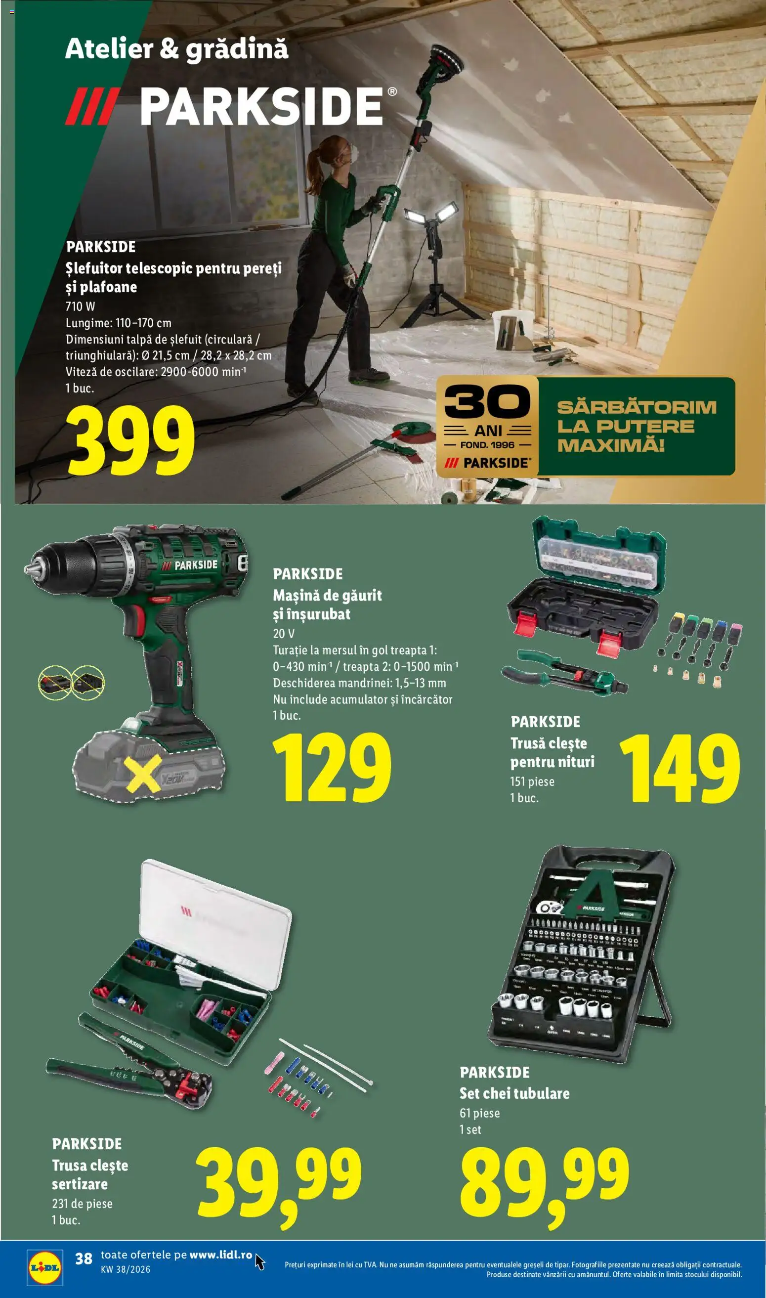 Catalog LIDL 14 - 19 Septembrie 2026 | Pagina 38 | Produse: Mașină de găurit, Slefuitor, Încărcător, Parkside