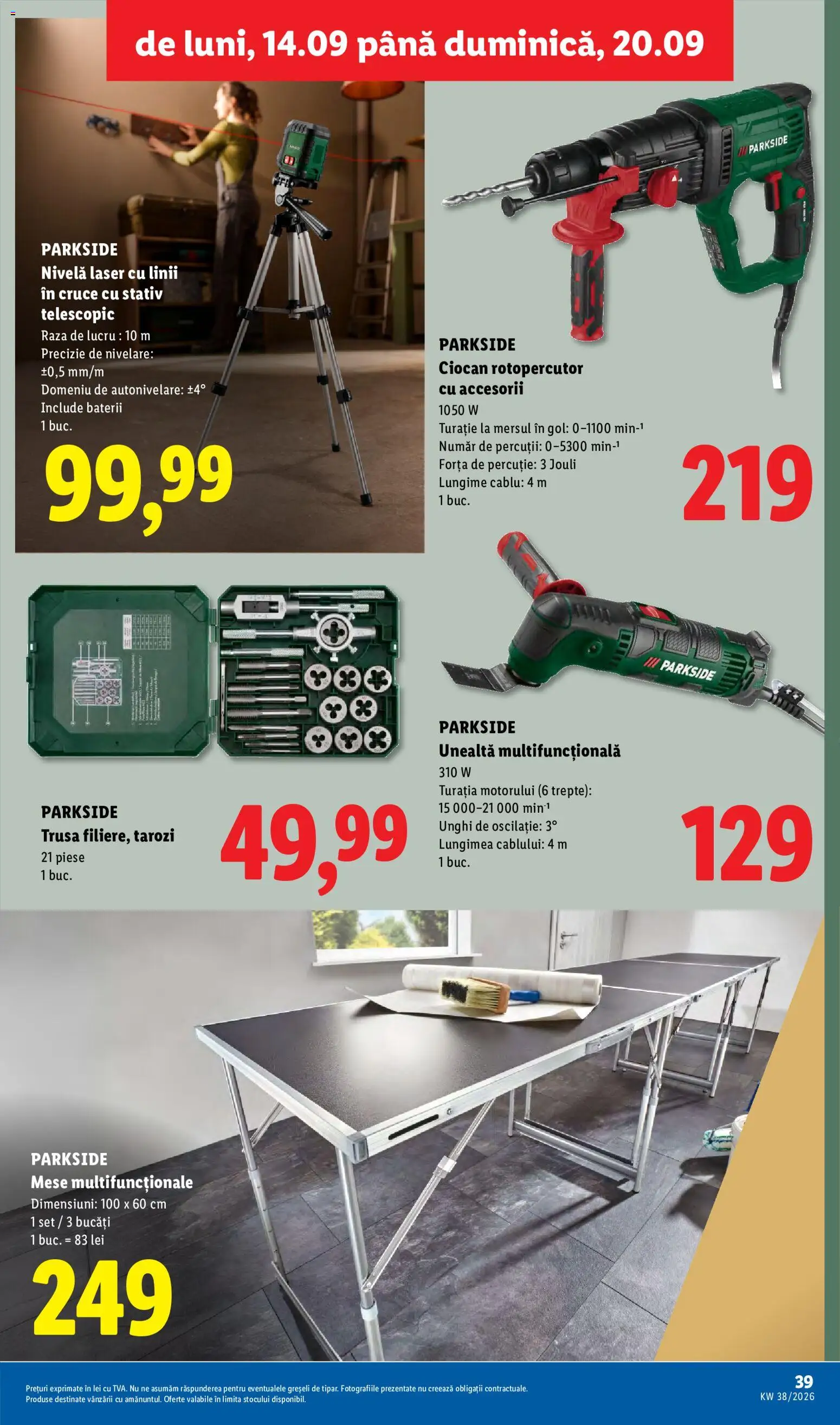 Catalog LIDL 14 - 19 Septembrie 2026 | Pagina 39 | Produse: Nivela laser, Ciocan rotopercutor, Parkside, Baterii