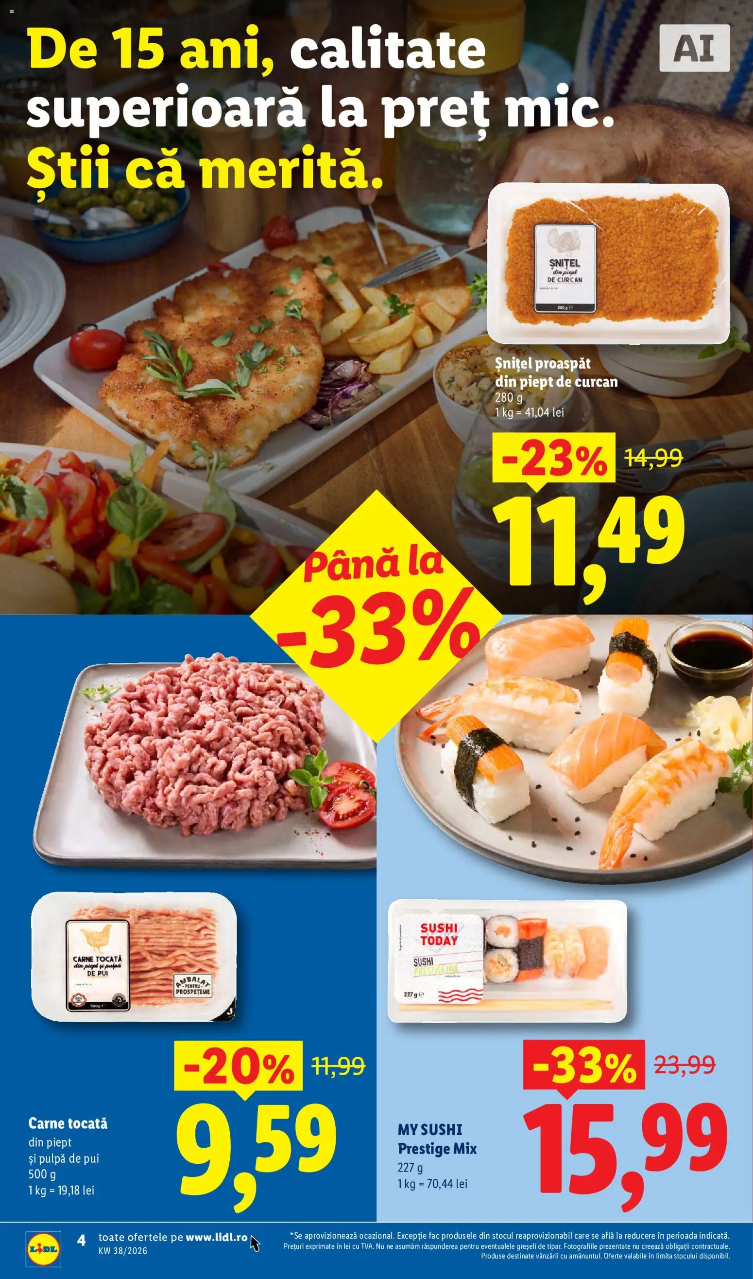 Catalog LIDL 14 - 19 Septembrie 2026 | Pagina 4 | Produse: Pui, Sushi, Piept de curcan, Carne tocată