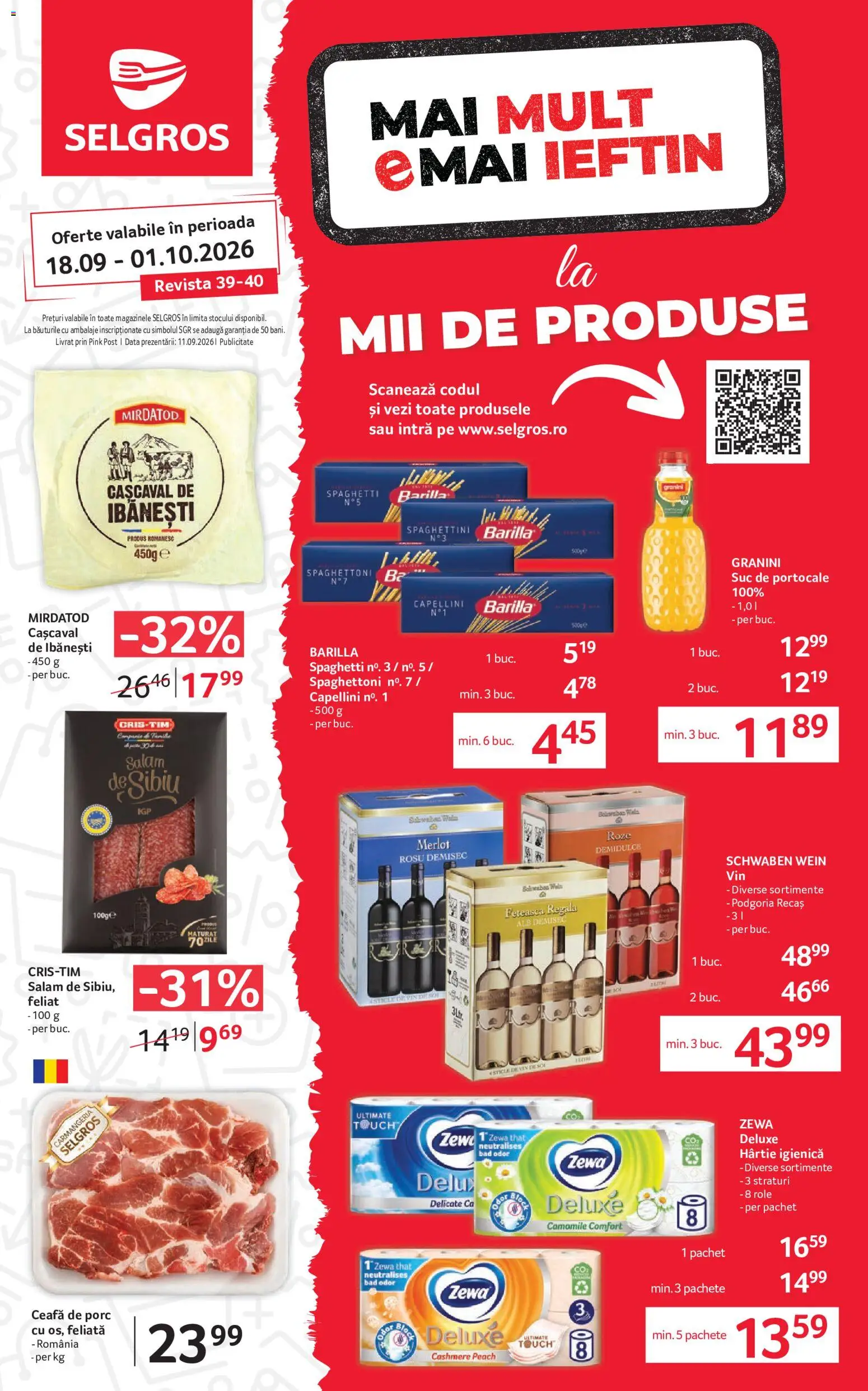 Catalog Selgros 18 - 30 Septembrie 2026 | Pagina 1 | Produse: Barilla, Ceafa de porc, Cașcaval, Portocale