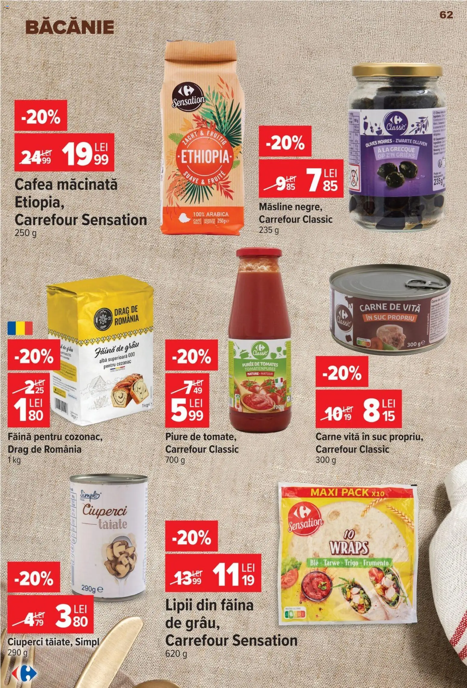 Catalog Carrefour 23 - 28 Septembrie 2026 | Pagina 62 | Produse: Masline negre, Suc, Făină, Carne De Vită