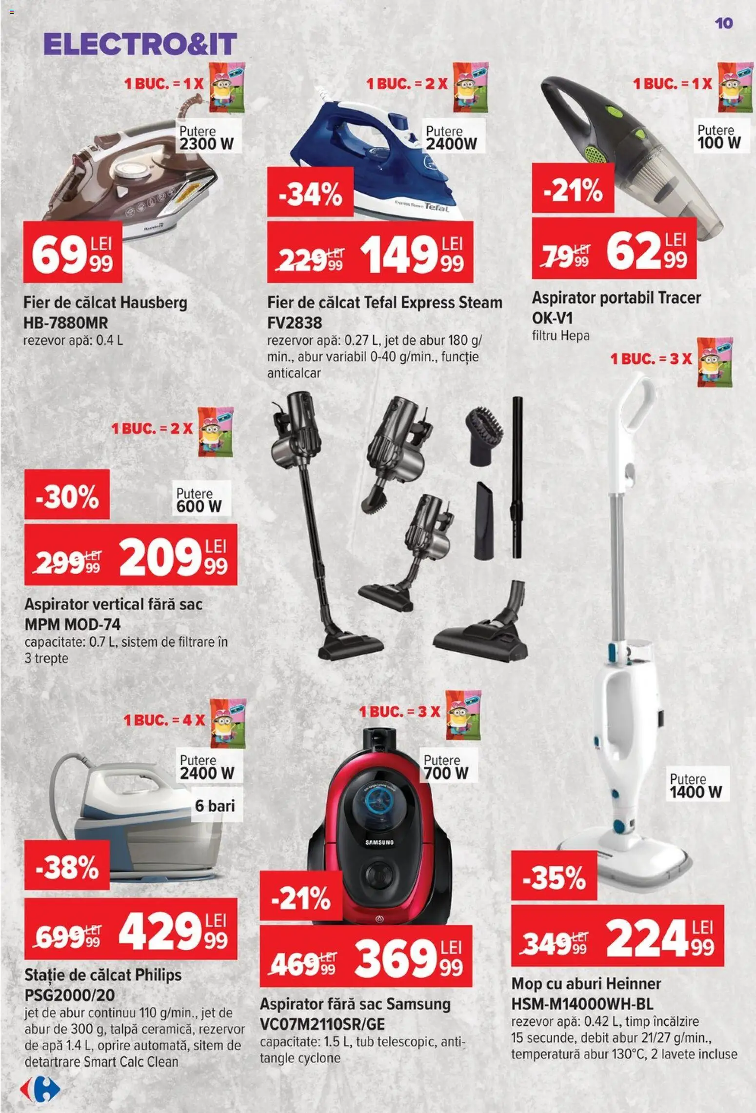 Catalog Carrefour 23 - 28 Septembrie 2026 | Pagina 10 | Produse: Aspirator vertical, Fier, Mop, Apă