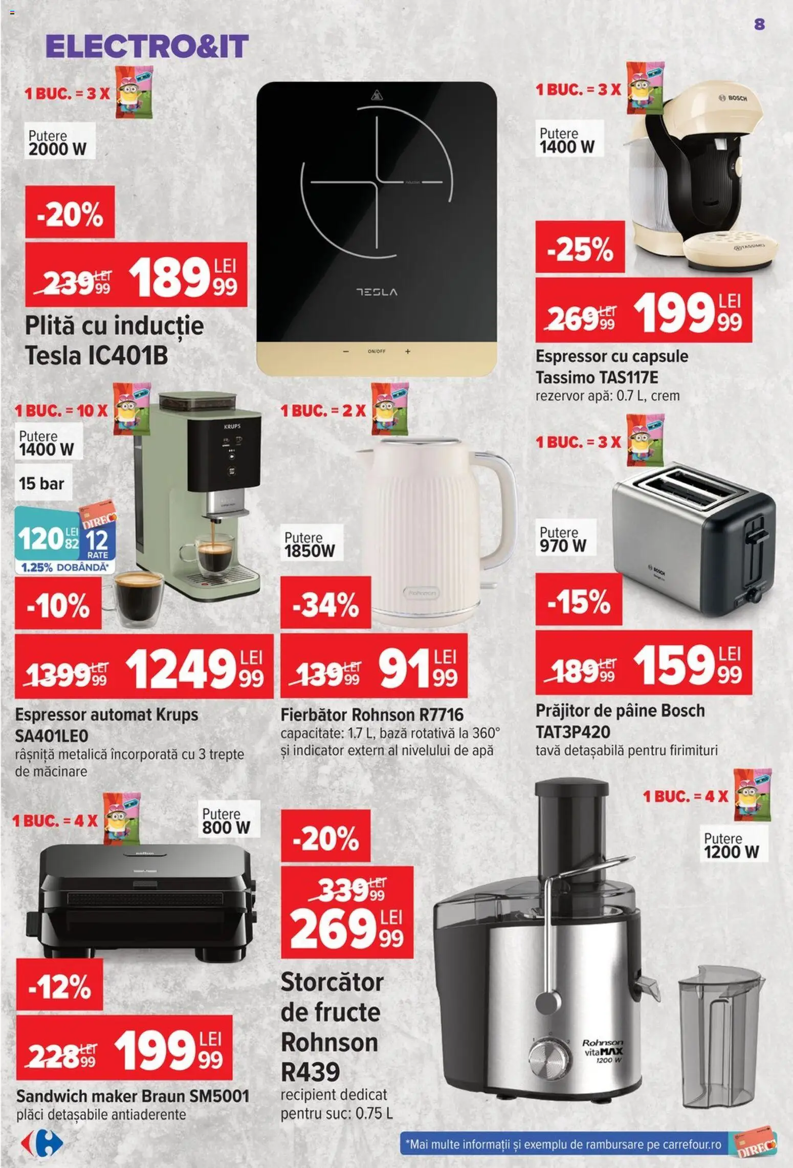 Catalog Carrefour 23 - 28 Septembrie 2026 | Pagina 8 | Produse: Sandwich Maker, Storcător de fructe, Apă, Prăjitor de pâine