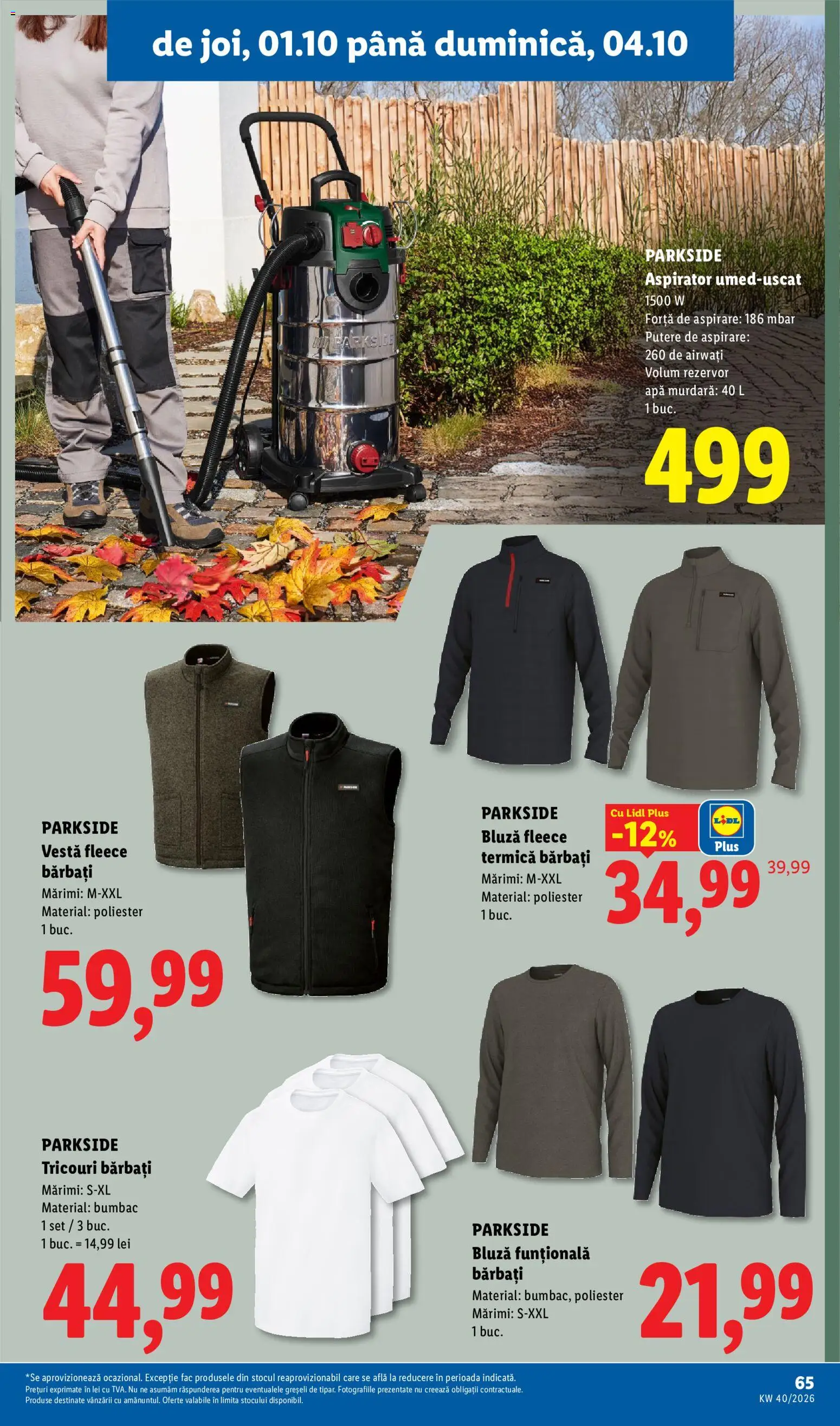 Catalog LIDL 28 Septembrie - 3 Octombrie 2026 | Pagina 65 | Produse: Aspirator, Parkside, Bluză, Plus