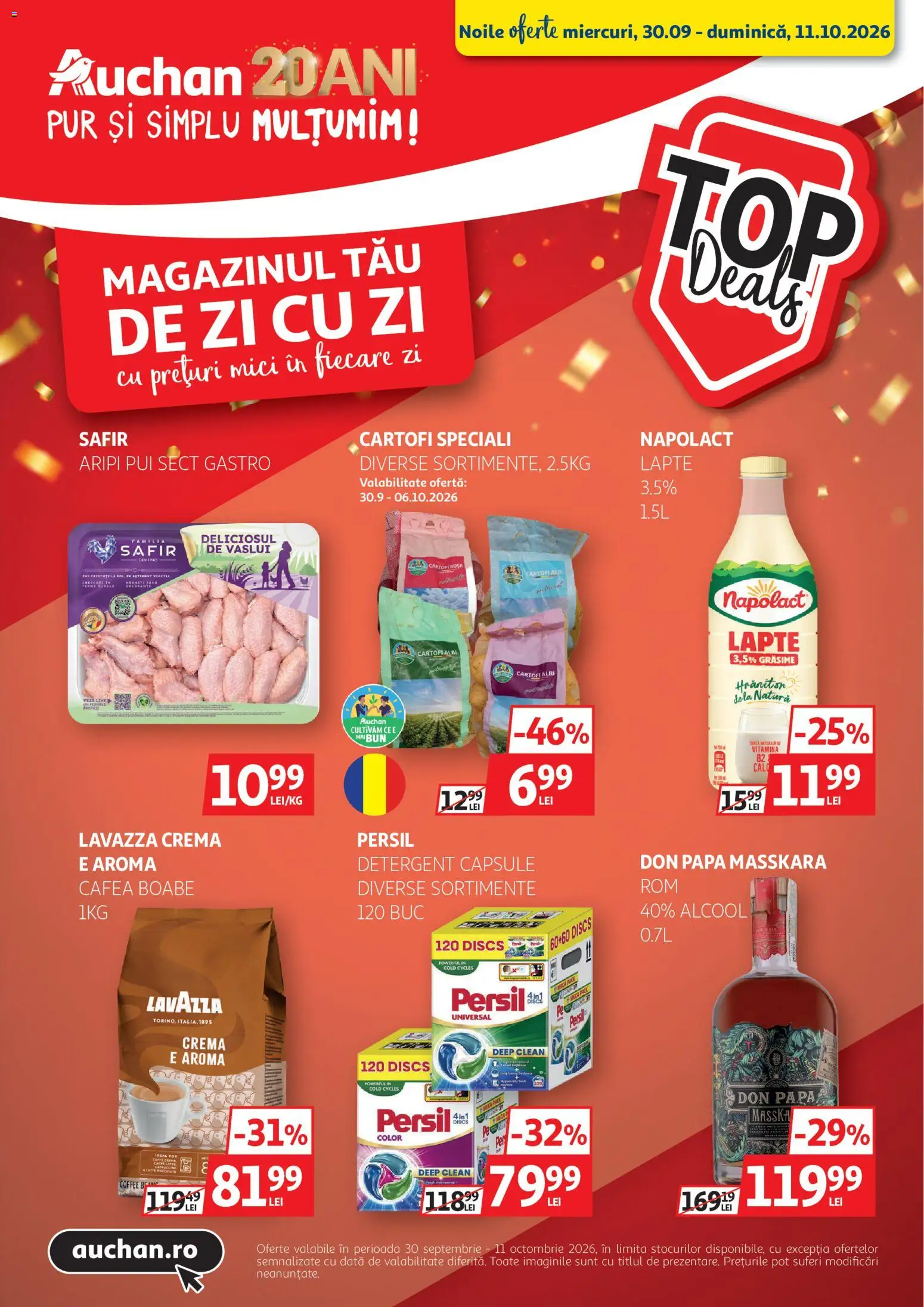Catalog Auchan 30 Septembrie - 10 Octombrie 2026 | Pagina 1 | Produse: Detergent Capsule, Pui, Detergent, Cartofi