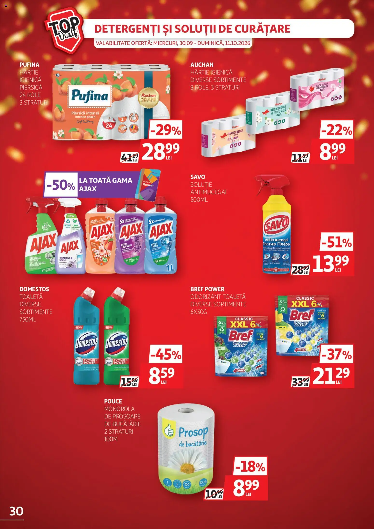 Catalog Auchan 30 Septembrie - 10 Octombrie 2026 | Pagina 30 | Produse: Prosoape de bucătărie, Bucătărie, Toaletă, Odorizant toaletă