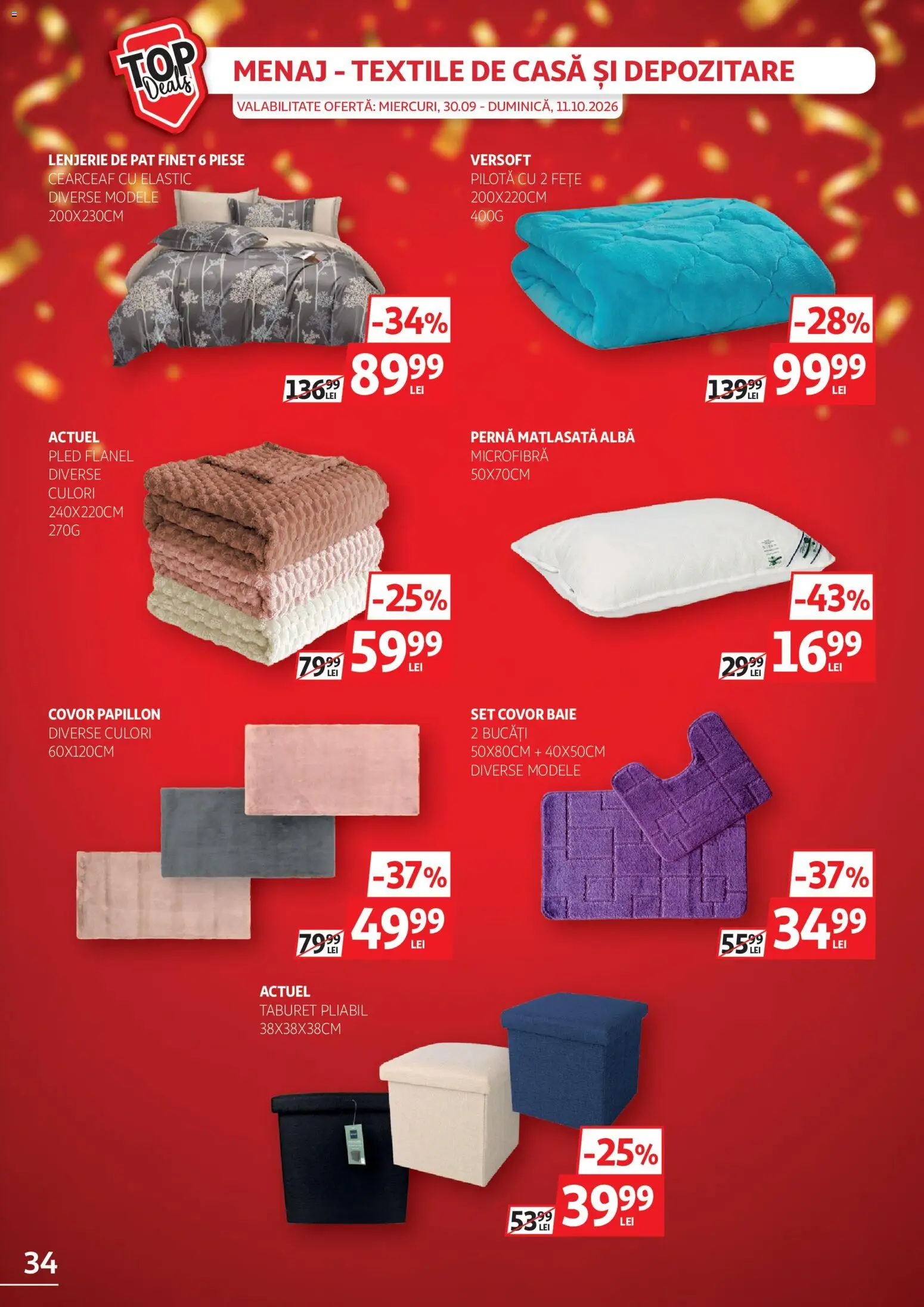 Catalog Auchan 30 Septembrie - 10 Octombrie 2026 | Pagina 34 | Produse: Alba, Lenjerie de pat, Pernă, Covor