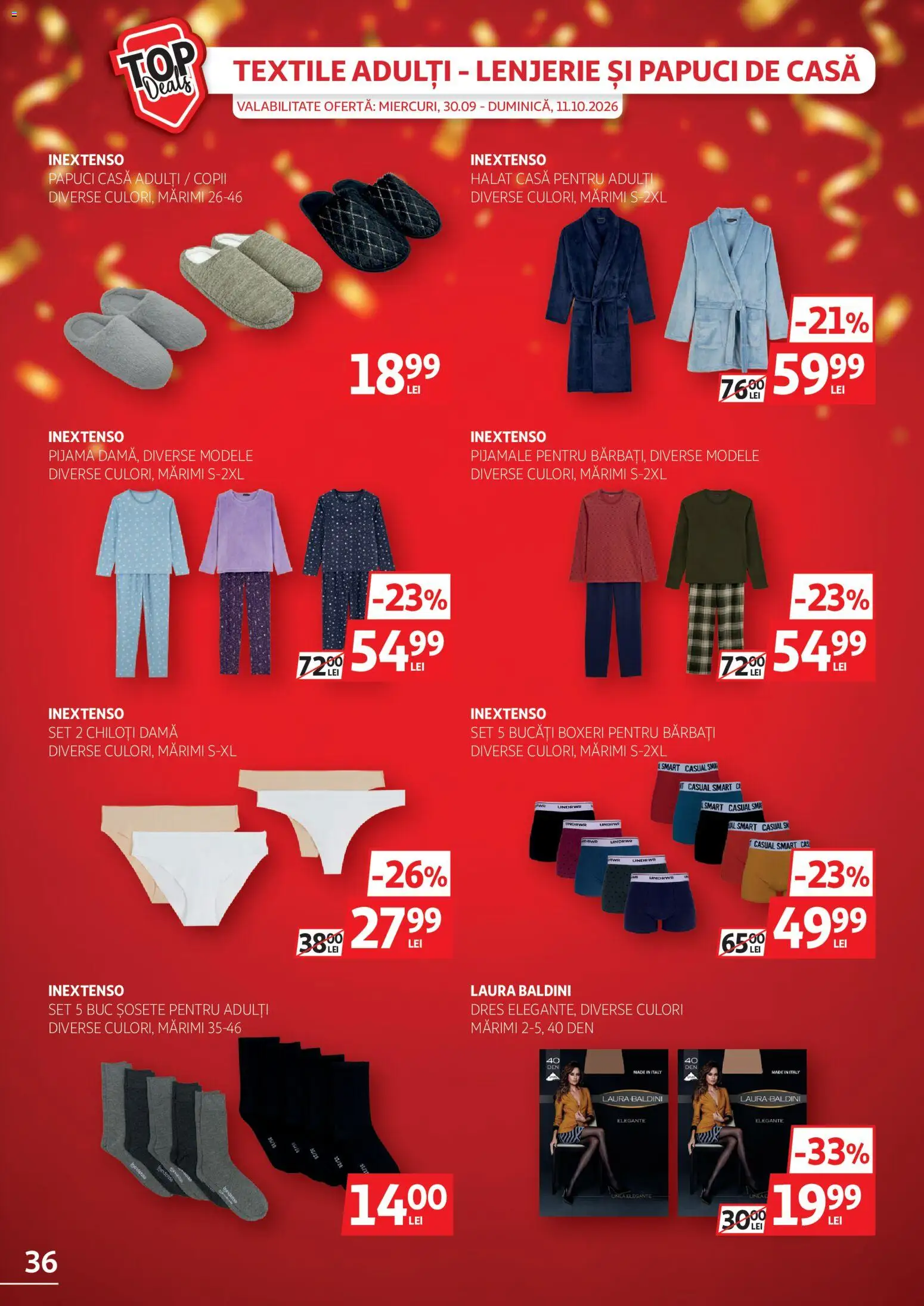 Catalog Auchan 30 Septembrie - 10 Octombrie 2026 | Pagina 36 | Produse: Chiloți, Șosete, Pijamale, Papuci