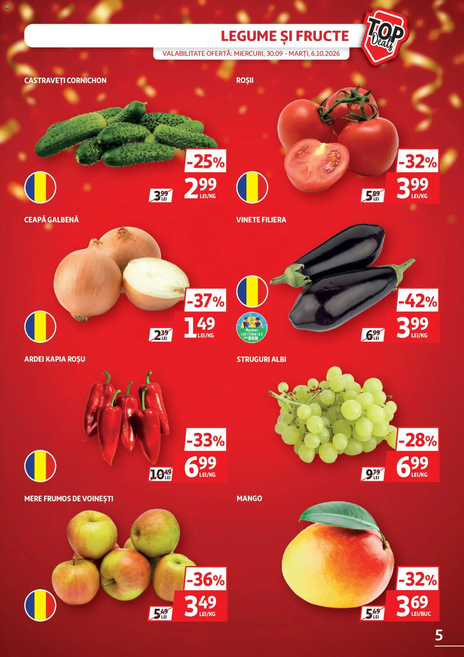 Catalog Auchan 30 Septembrie - 10 Octombrie 2026 | Pagina 5 | Produse: Struguri, Ceapă galbenă, Ardei, Mere