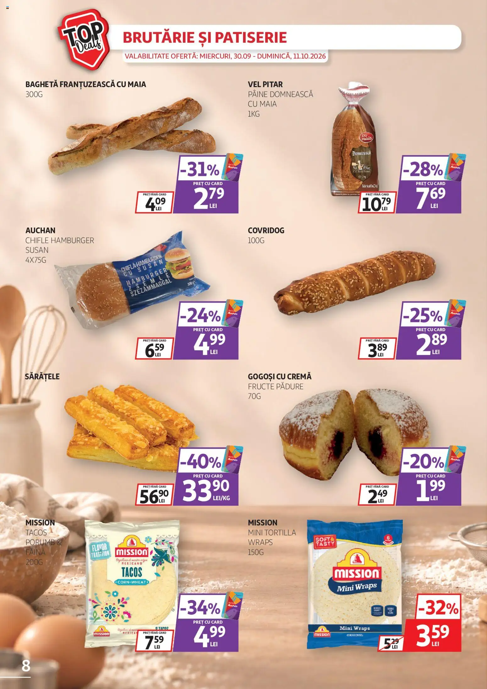 Catalog Auchan 30 Septembrie - 10 Octombrie 2026 | Pagina 8 | Produse: Pâine, Făină, Hamburger, Gogoși