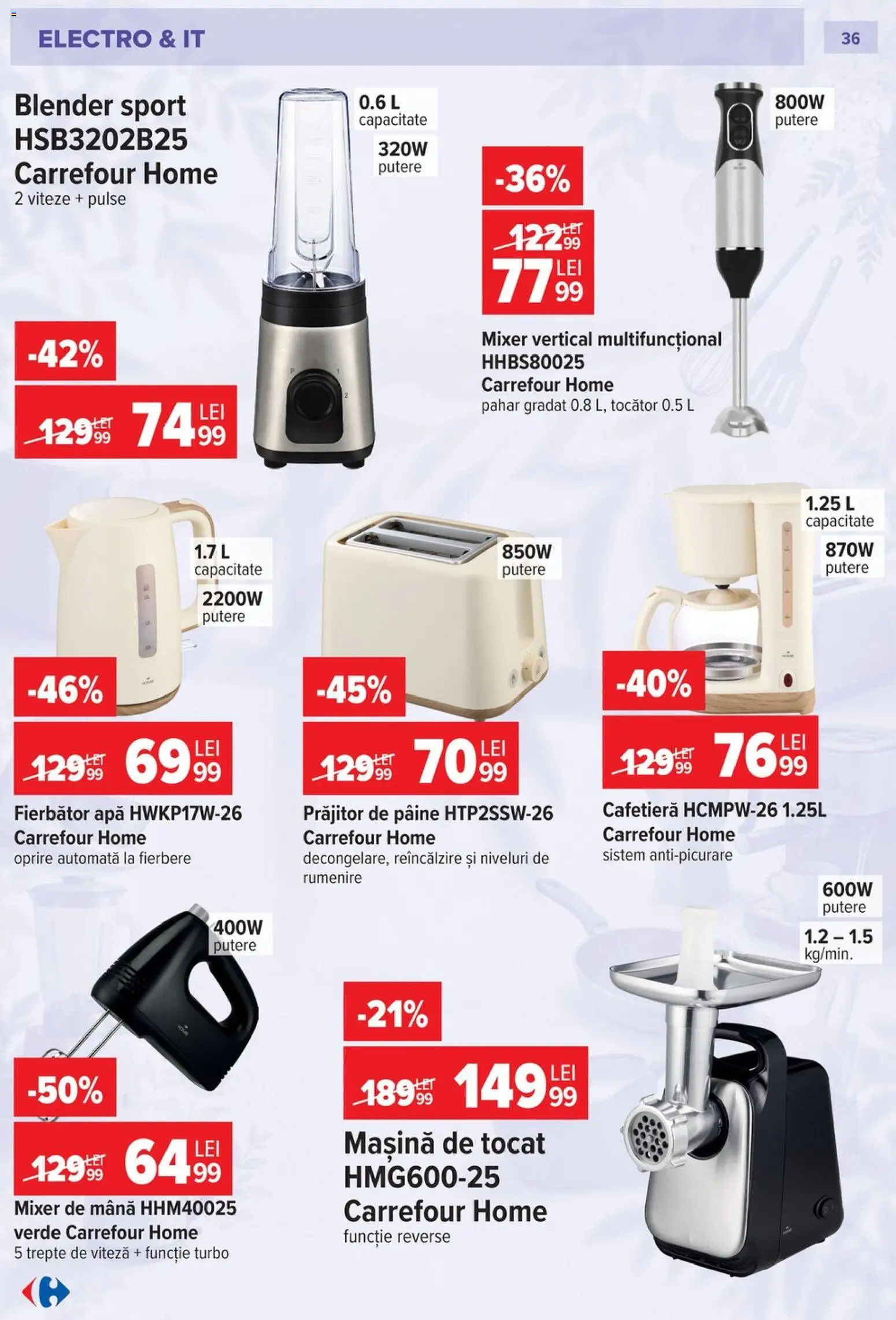 Catalog Carrefour 23 Septembrie - 26 Octombrie 2026 | Pagina 36 | Produse: Blender, Tocător, Pâine, Apă